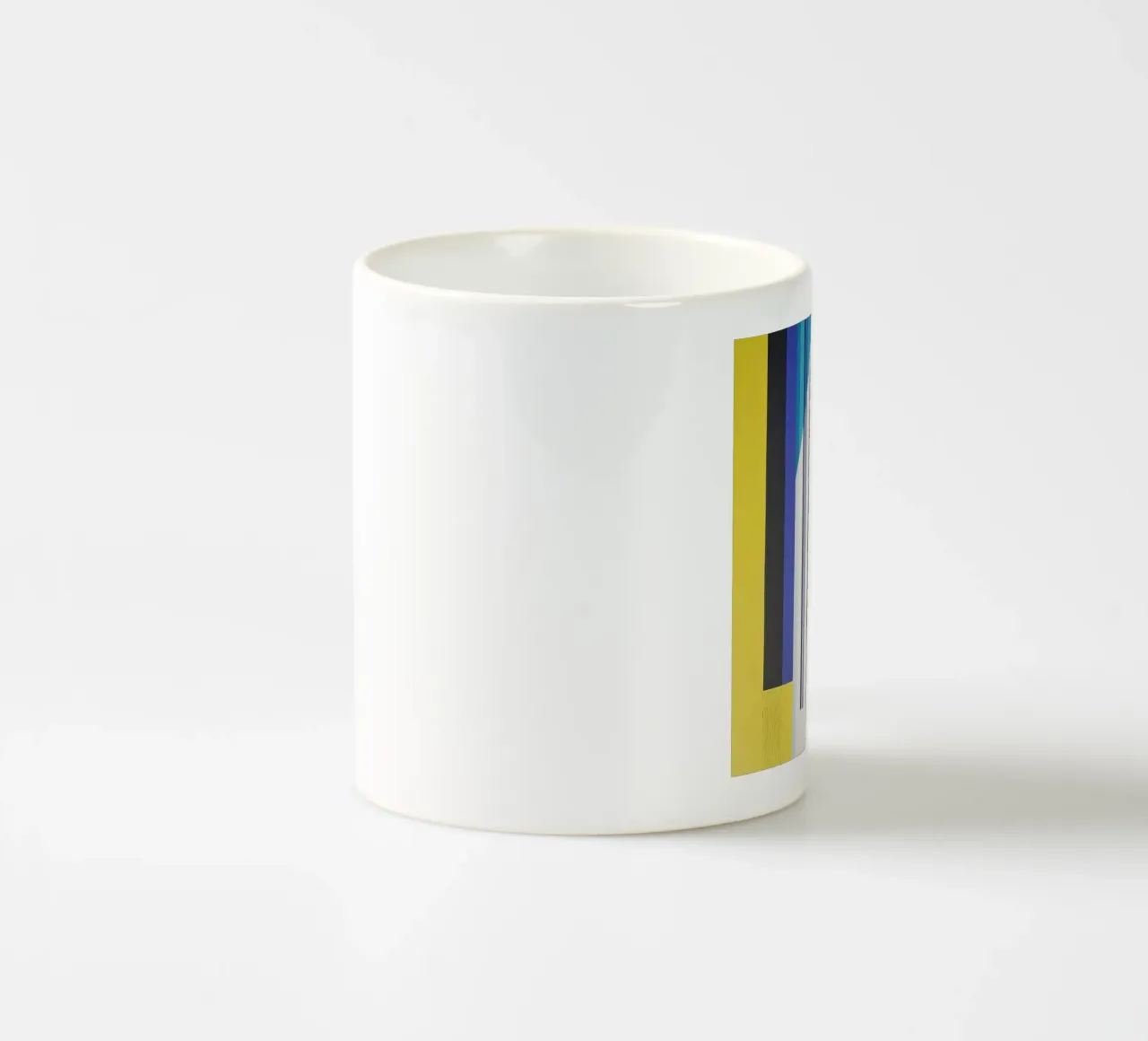 Architectural Abstraction with Blue and Yellow Columns ceramic mug by Artbyvo
