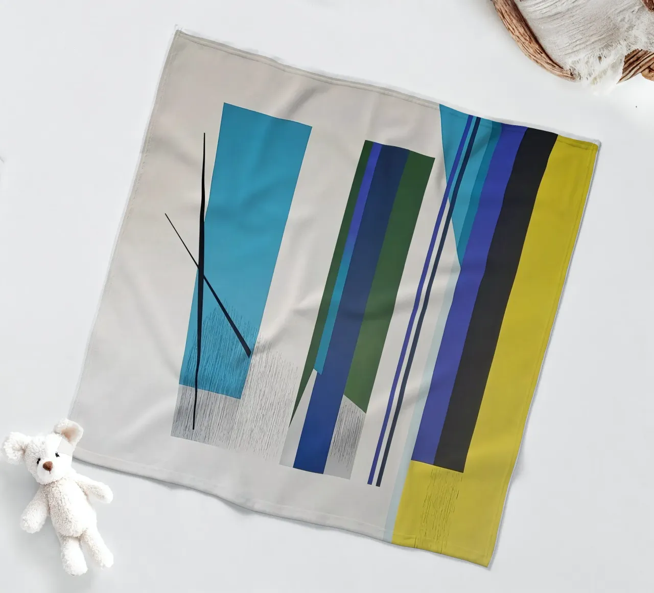 Architectural Abstraction with Blue and Yellow Columns fleece blanket by Artbyvo