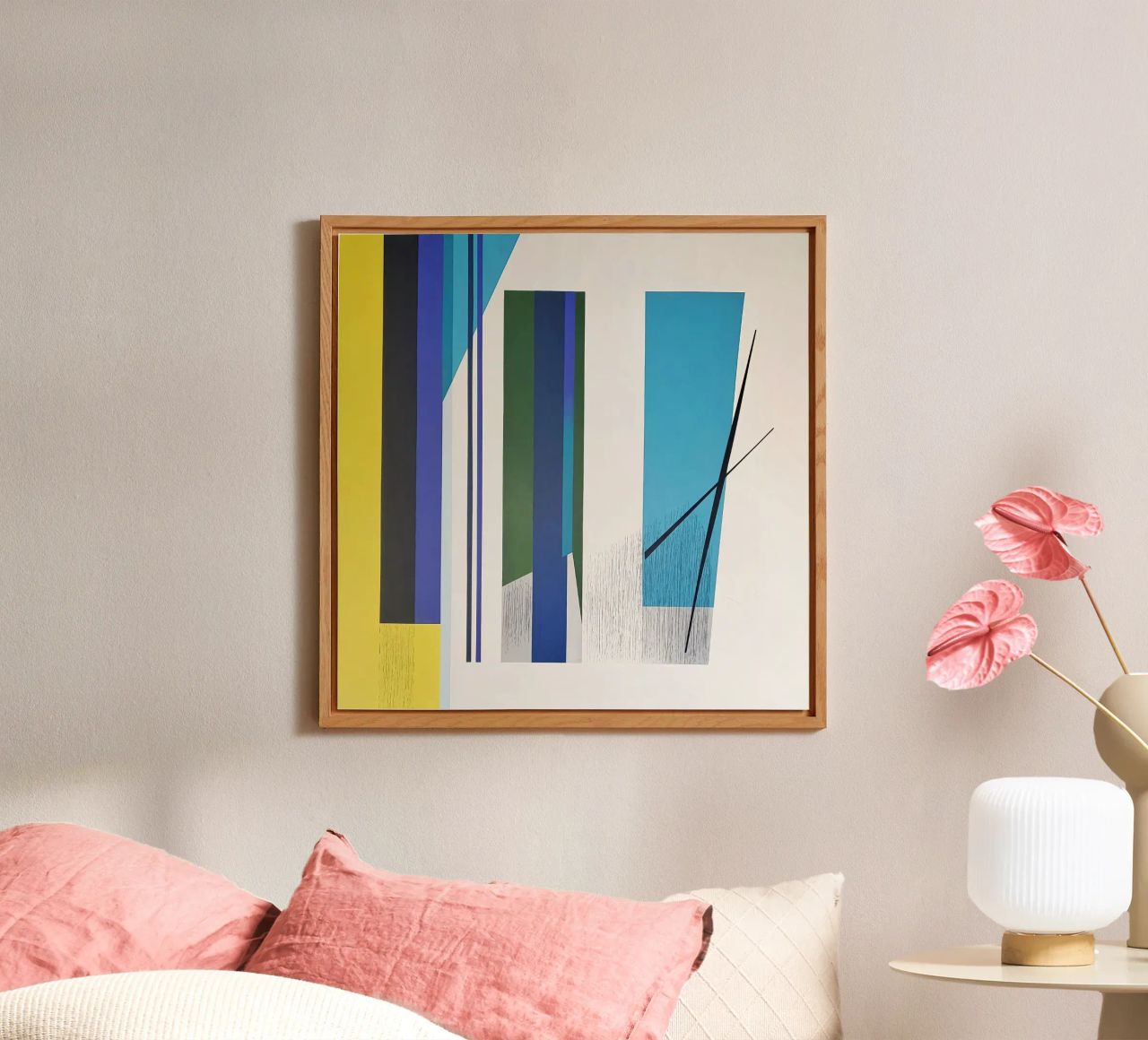 Astrazione architettonica con colonne blu e gialle pannello forex da Artbyvo