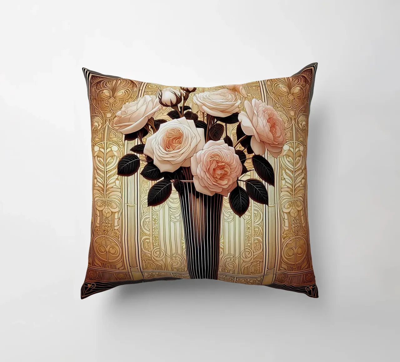 Rose in un vaso sottile cuscino da Art-Nouveau-Dsg