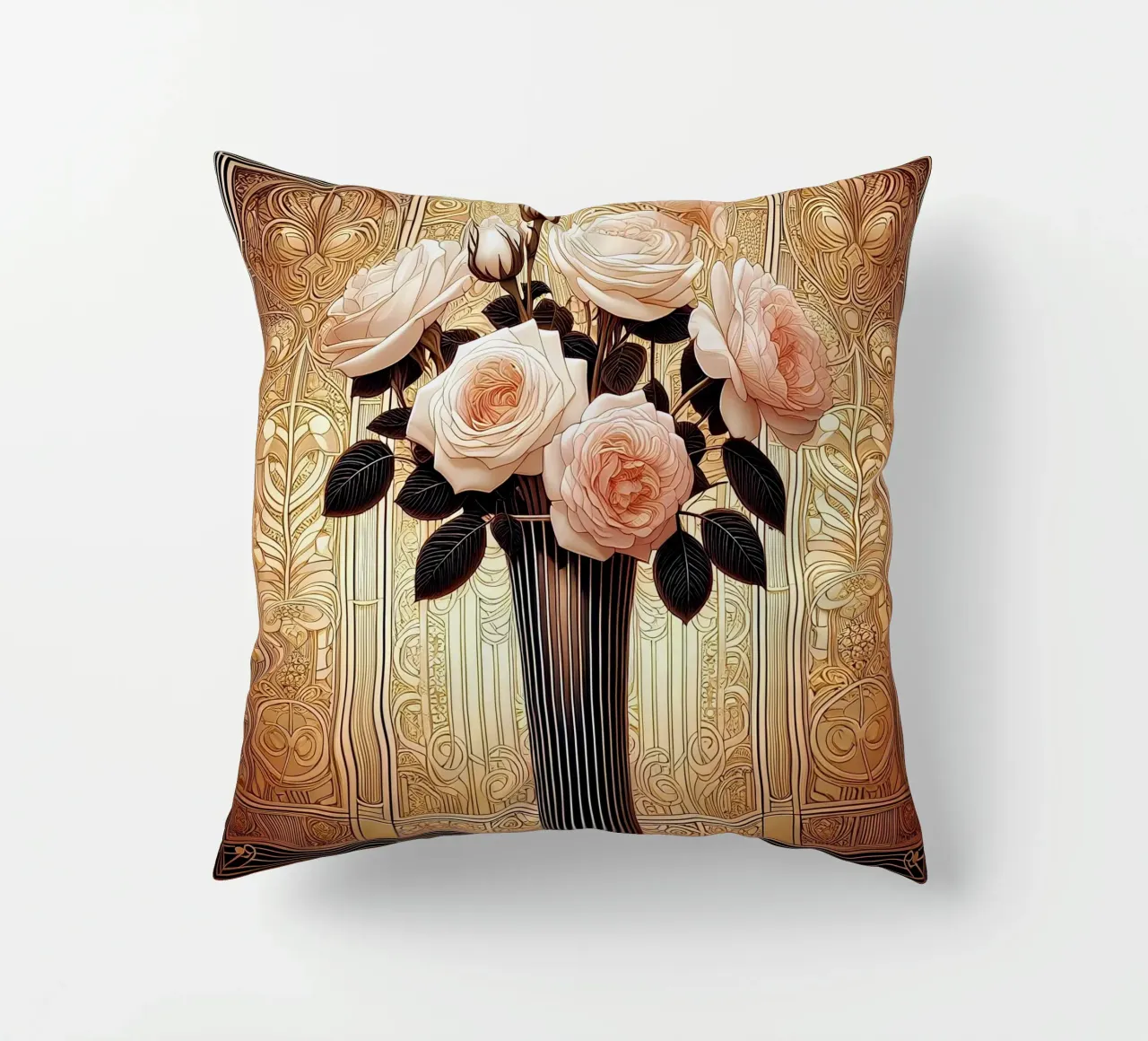 Rose in un vaso sottile cuscino da Art-Nouveau-Dsg