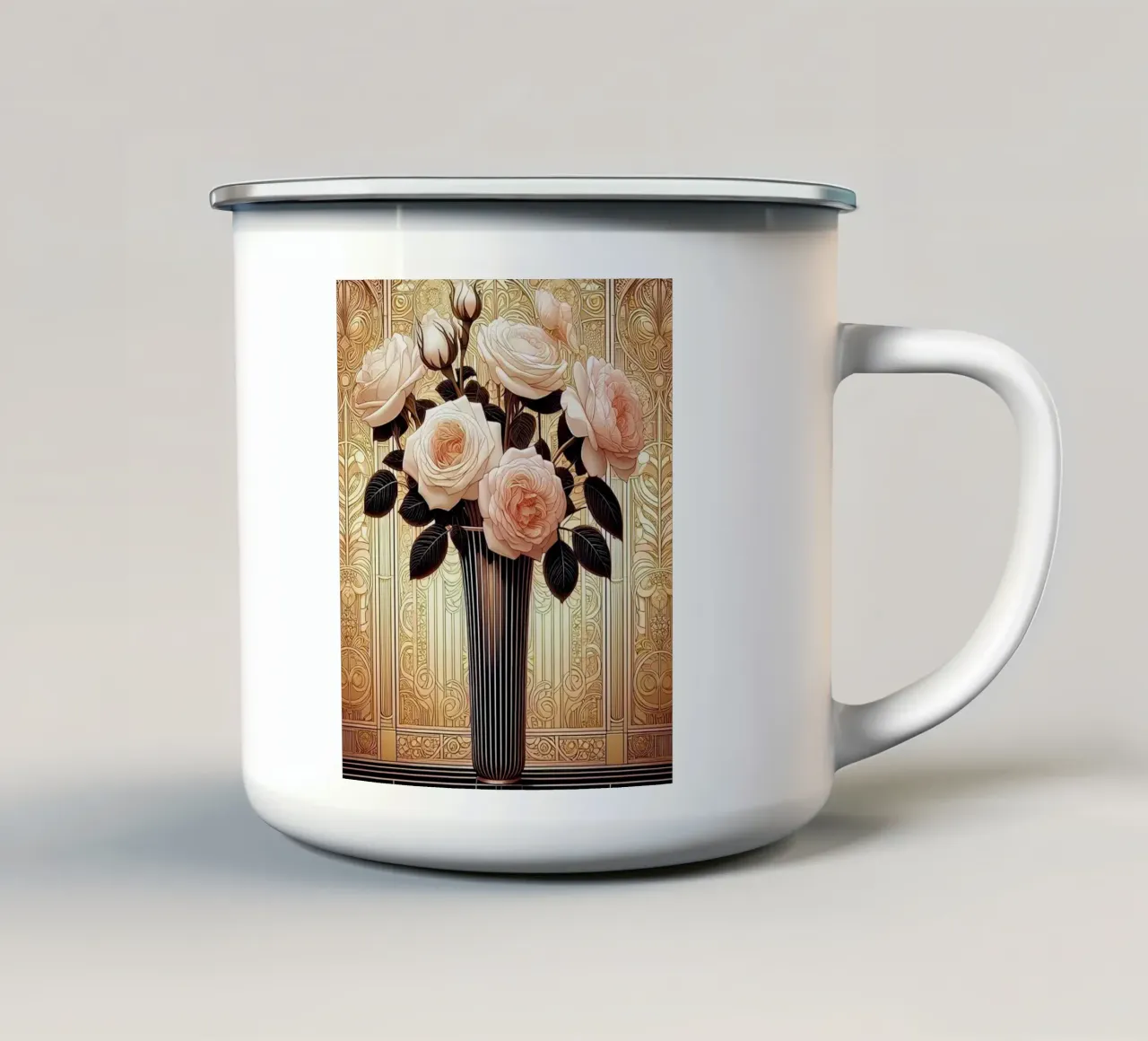 Rose in un vaso sottile tazza in smalto da Art-Nouveau-Dsg