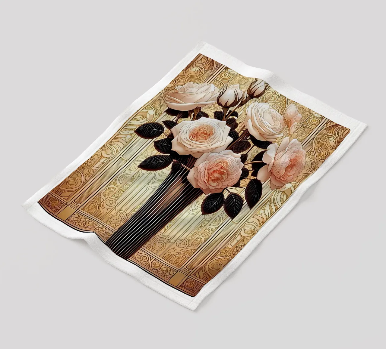 Rose in un vaso sottile coperta in pile da Art-Nouveau-Dsg