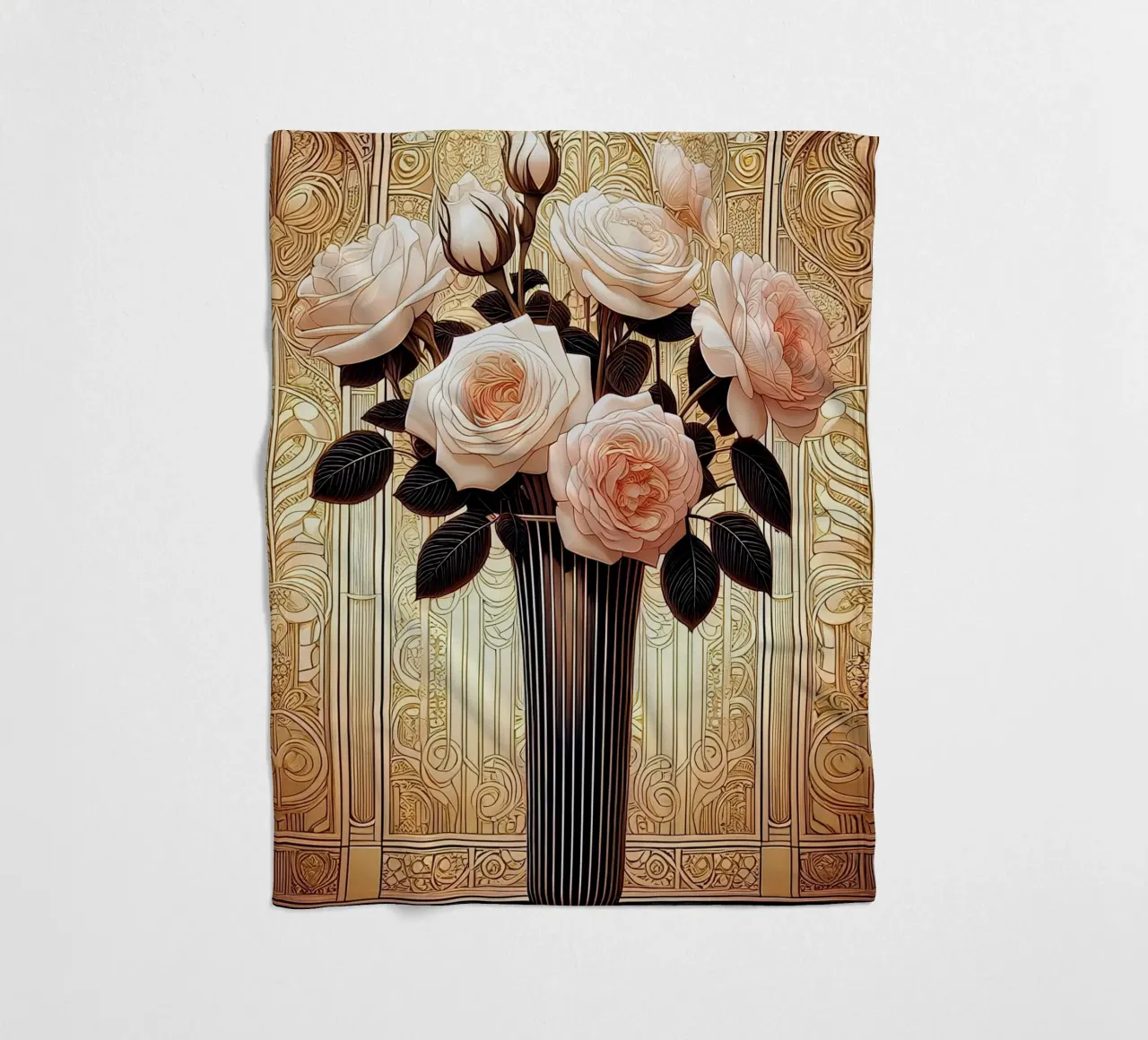 Rose in un vaso sottile coperta in pile da Art-Nouveau-Dsg