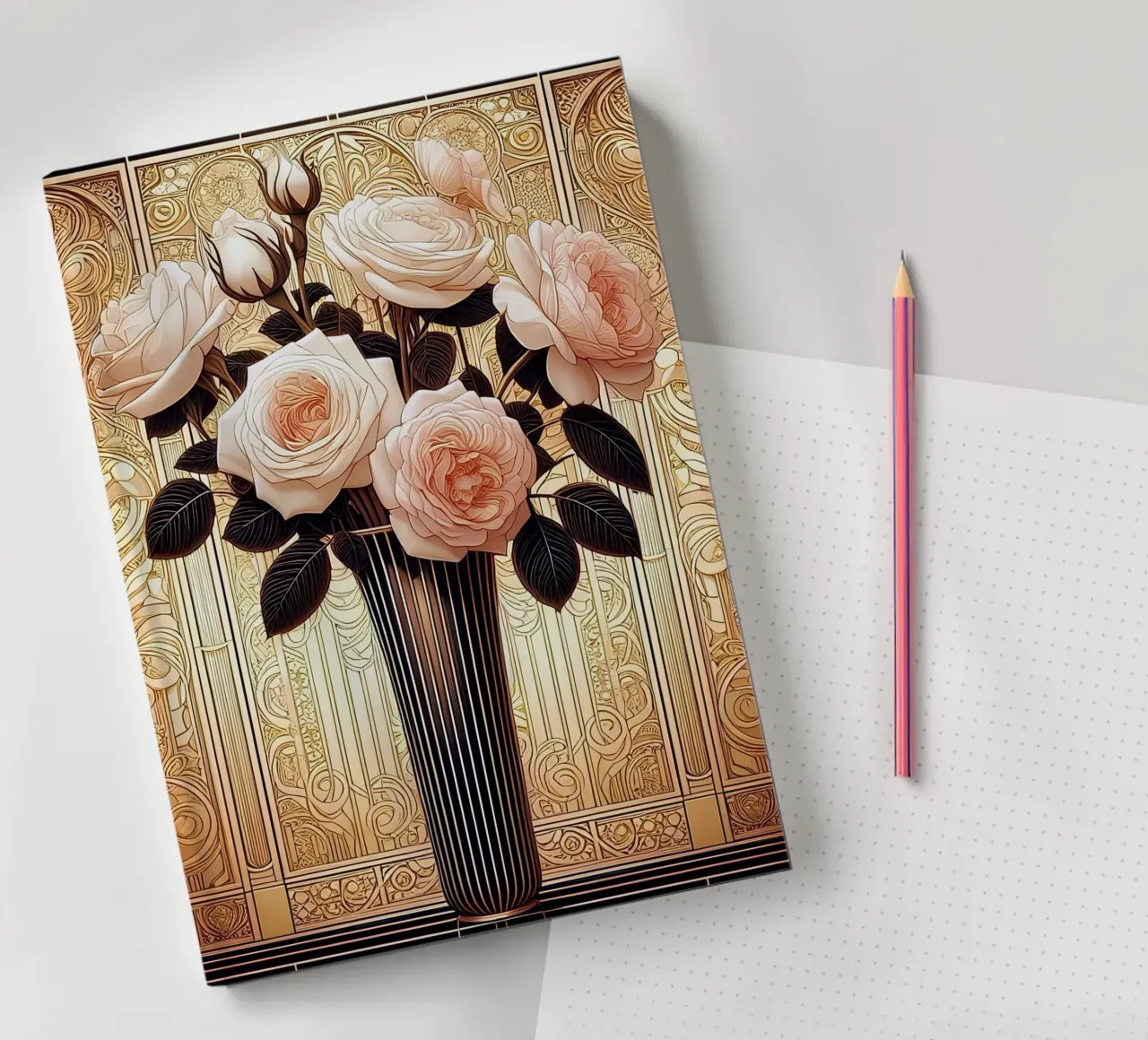 Roses in a slender vase notebook by Art-Nouveau-Dsg