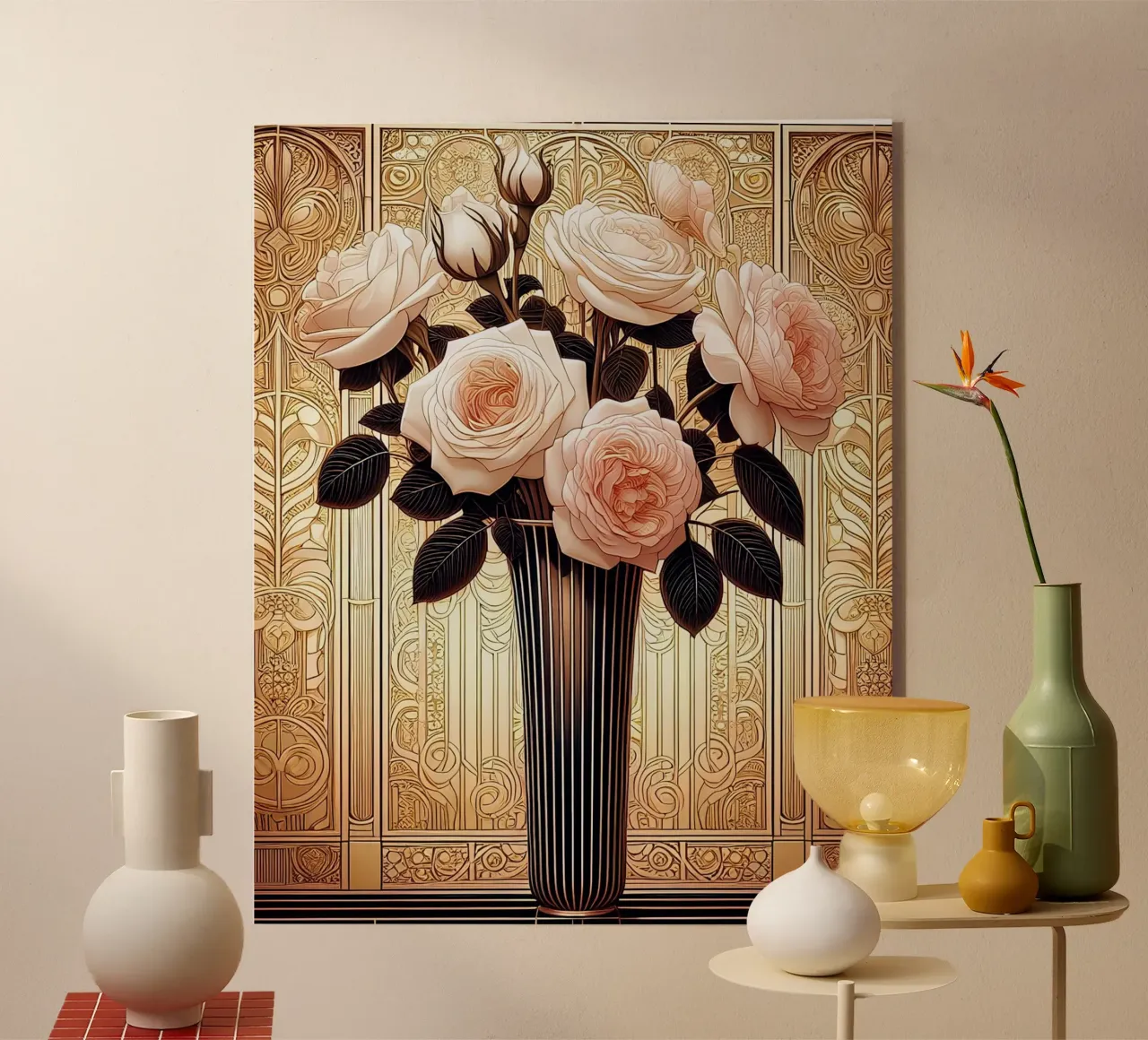 Rose in un vaso sottile plexiglass da Art-Nouveau-Dsg