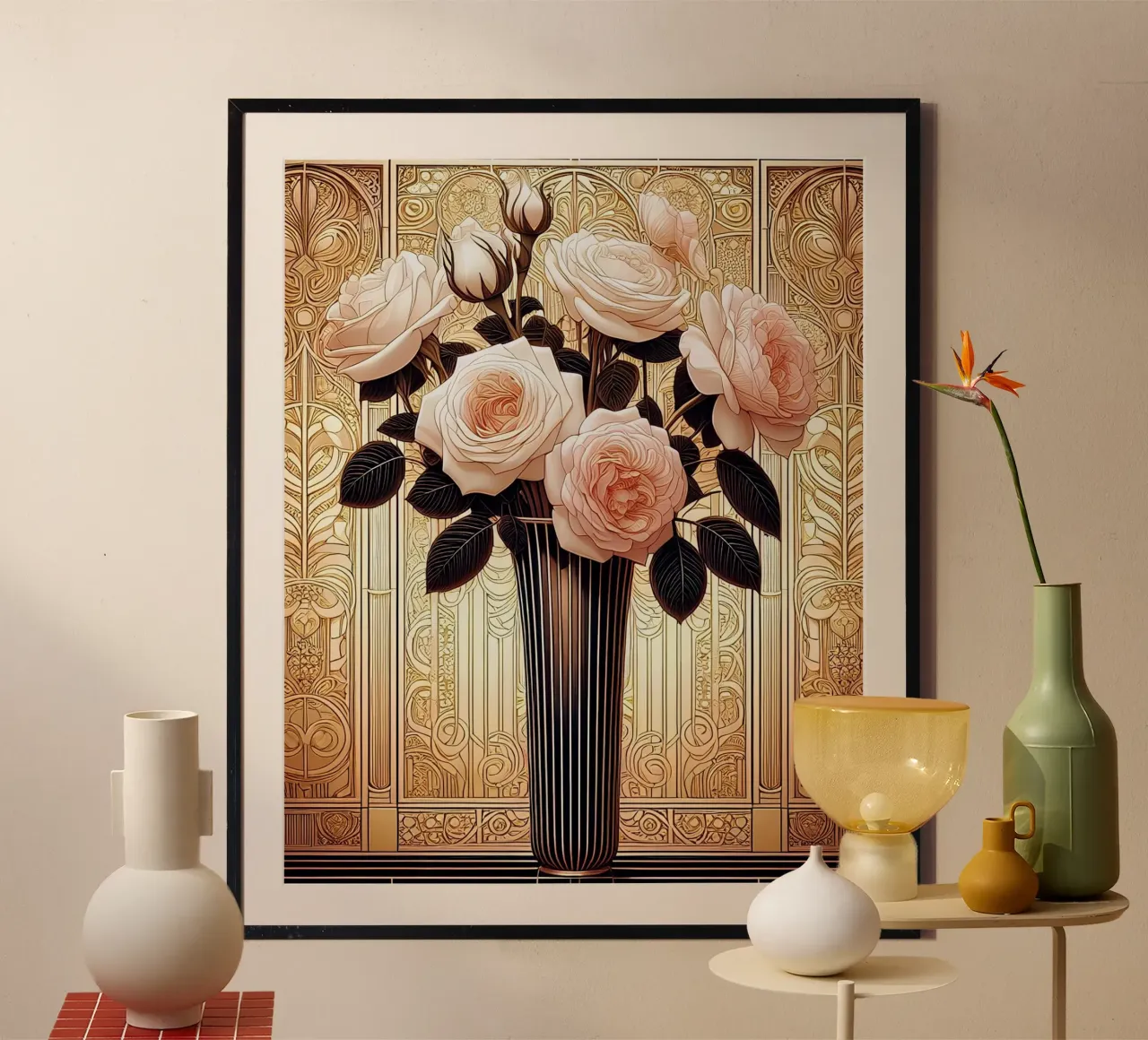 Rose in un vaso sottile carta hahnemühle da Art-Nouveau-Dsg