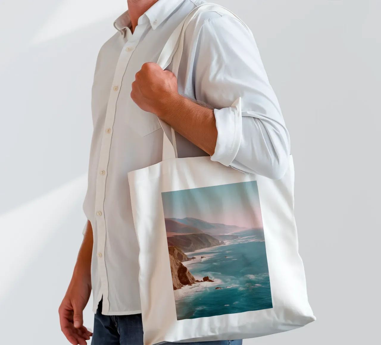 Coastal Cliffs with Turquoise Waters tote bag by Indigo Tides Art