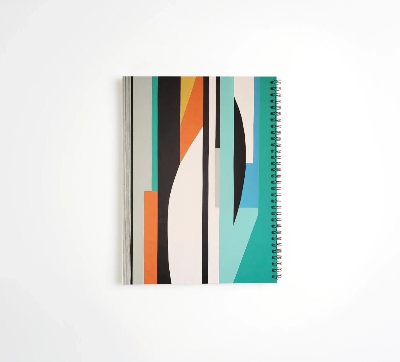Abstract teal geometry with orange and black shapes spiral notebook by Artbyvo