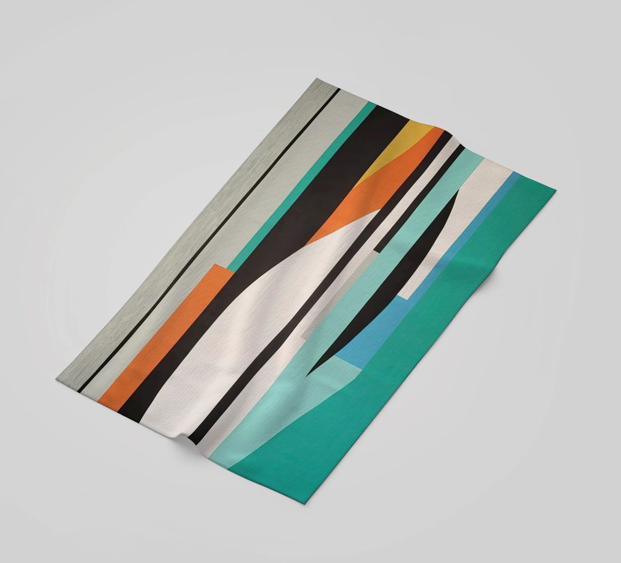 Abstract teal geometry with orange and black shapes beach towel by Artbyvo