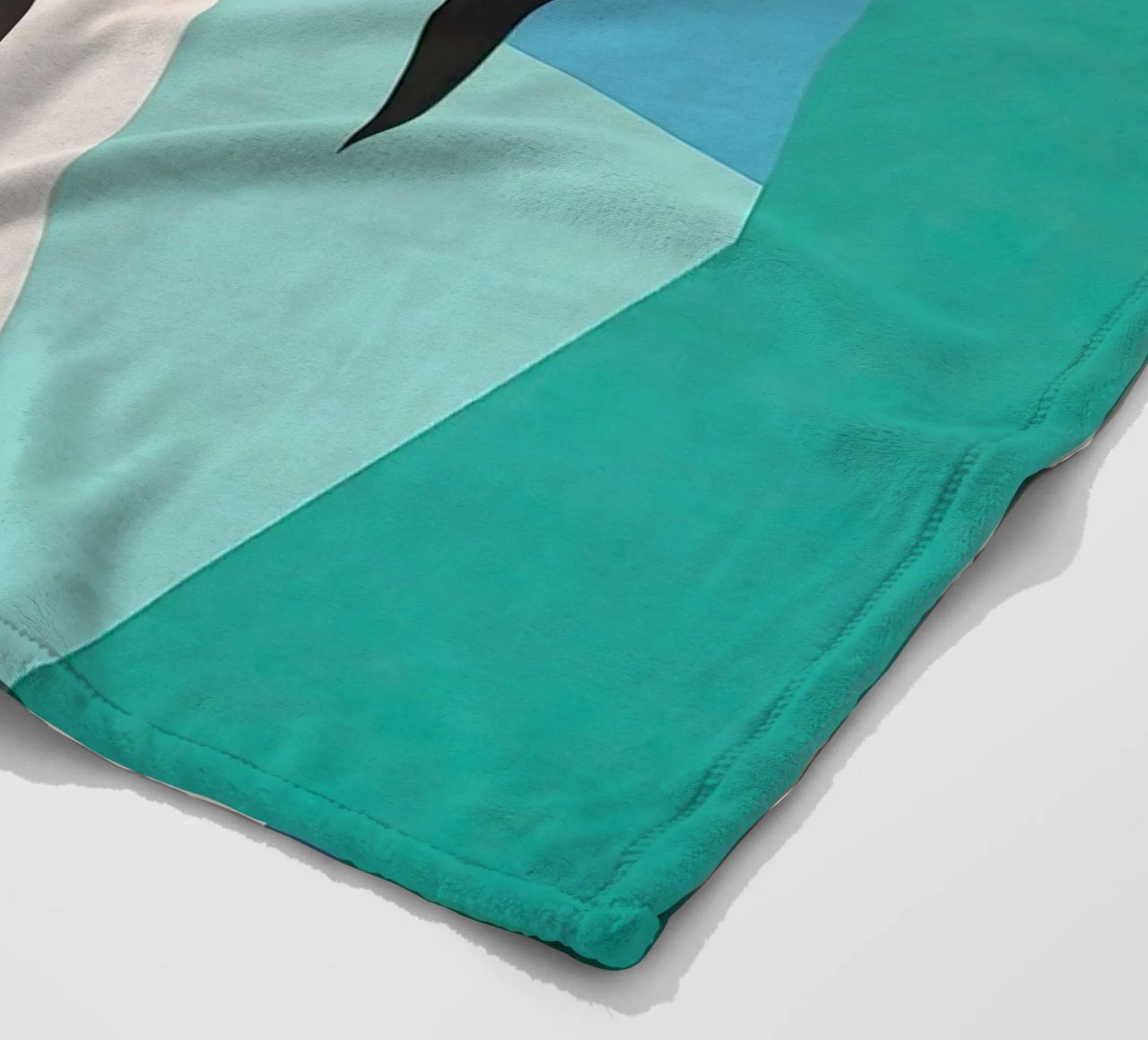 Abstract teal geometry with orange and black shapes fleece blanket by Artbyvo