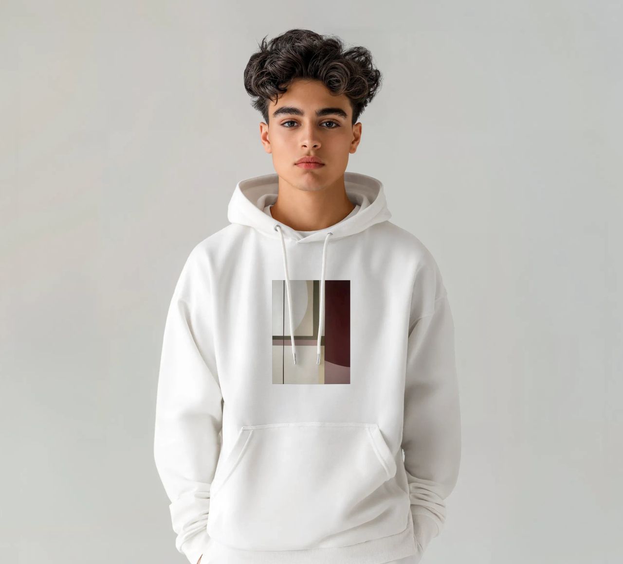 Composizione minimalista con linee curve e rette felpa con cappuccio da Artbyvo