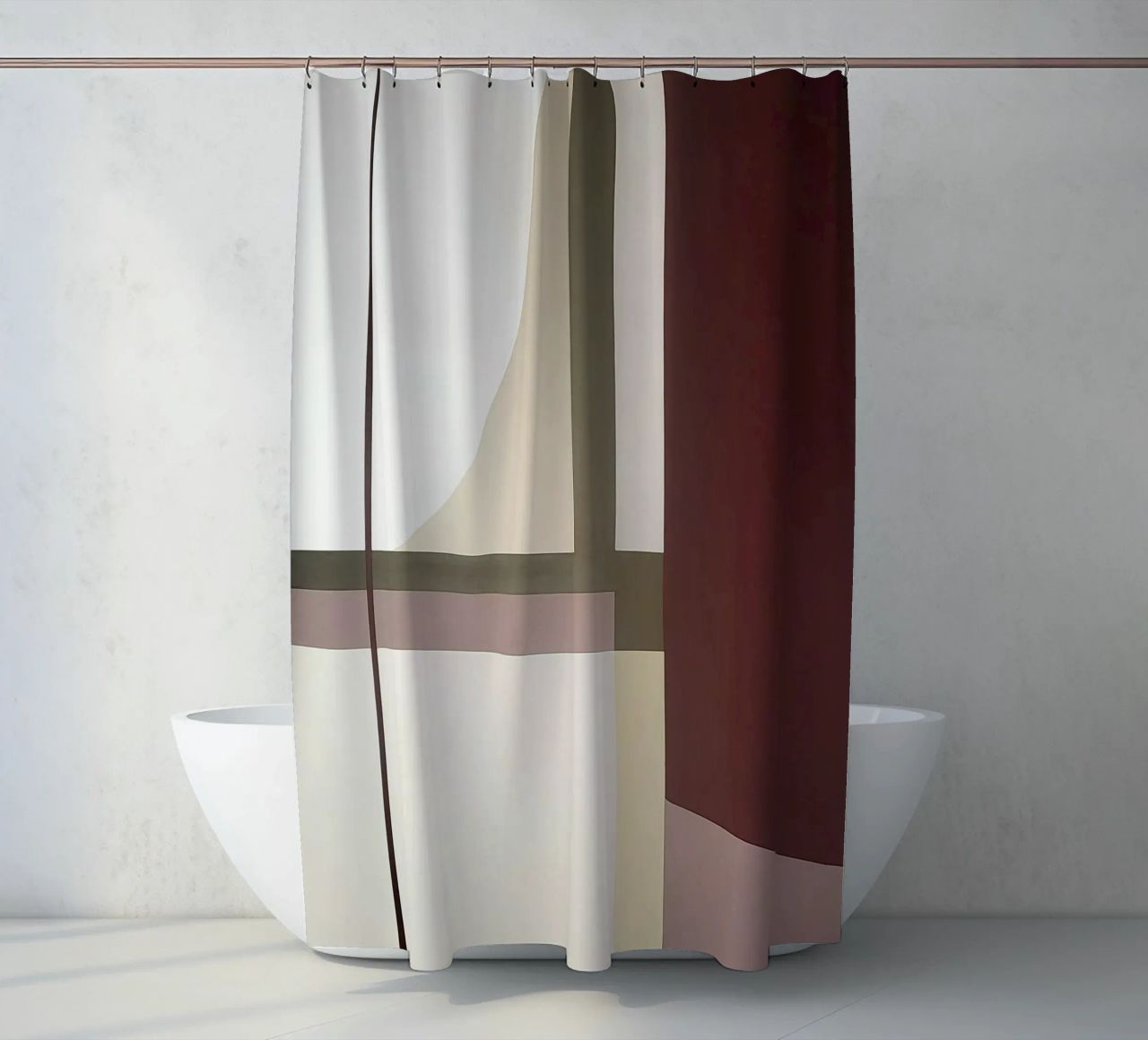 Composizione minimalista con linee curve e rette tenda da doccia da Artbyvo
