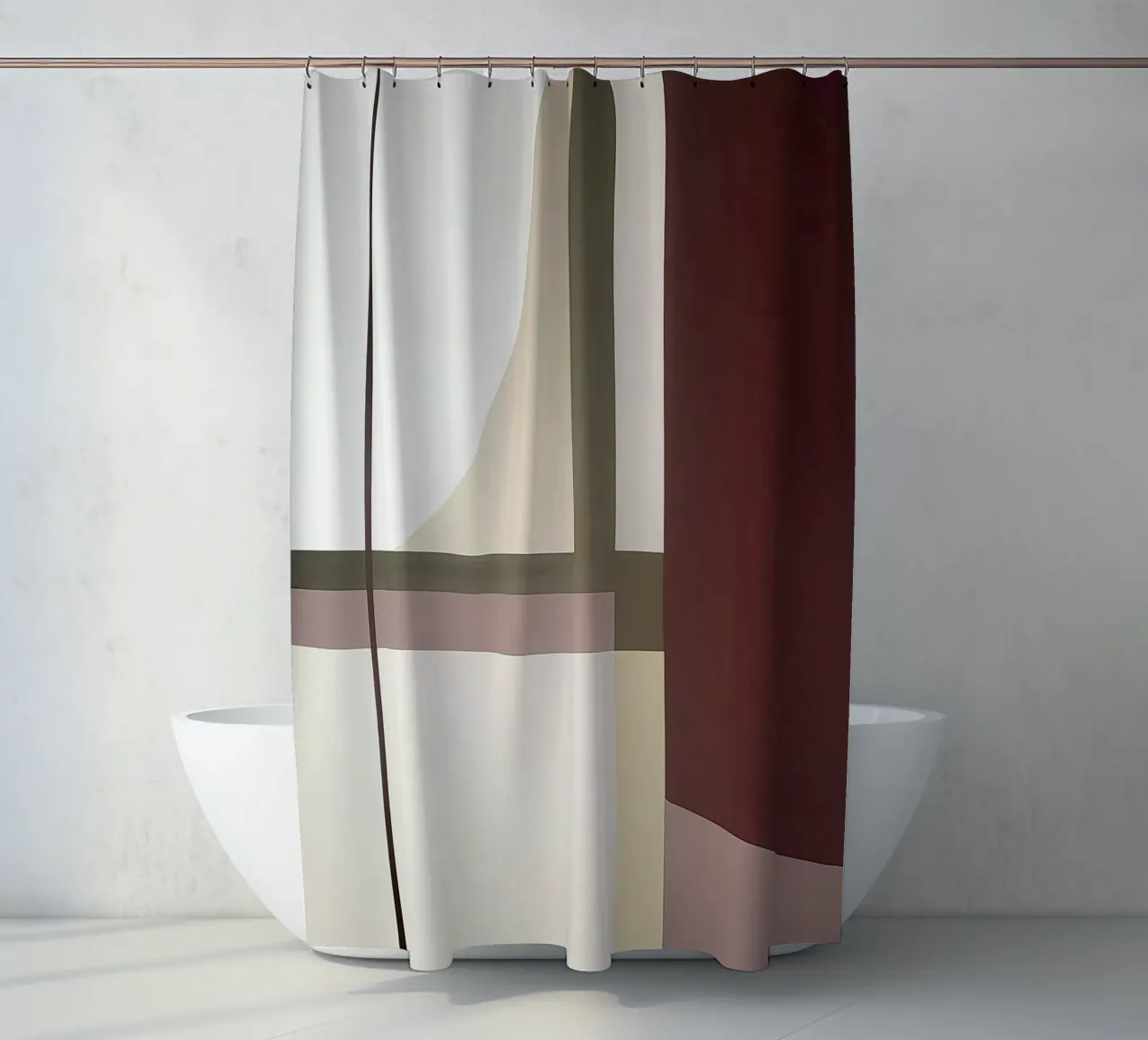 Composizione minimalista con linee curve e rette tenda da doccia da Artbyvo