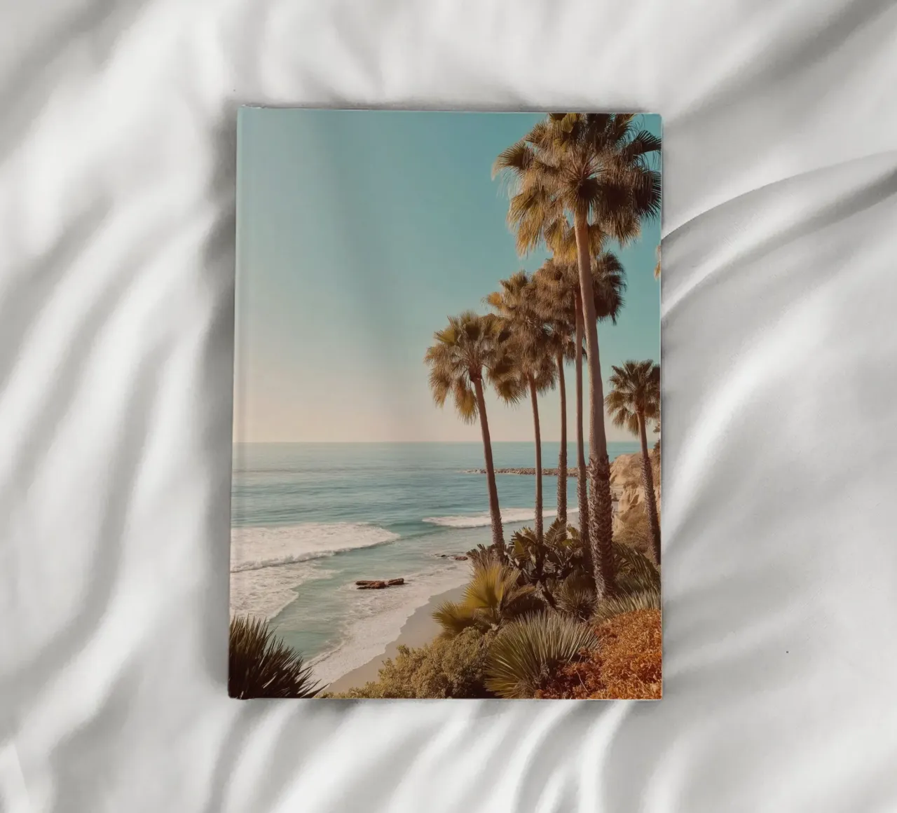Sunset Palm Trees by the Ocean notebook by Indigo Tides Art