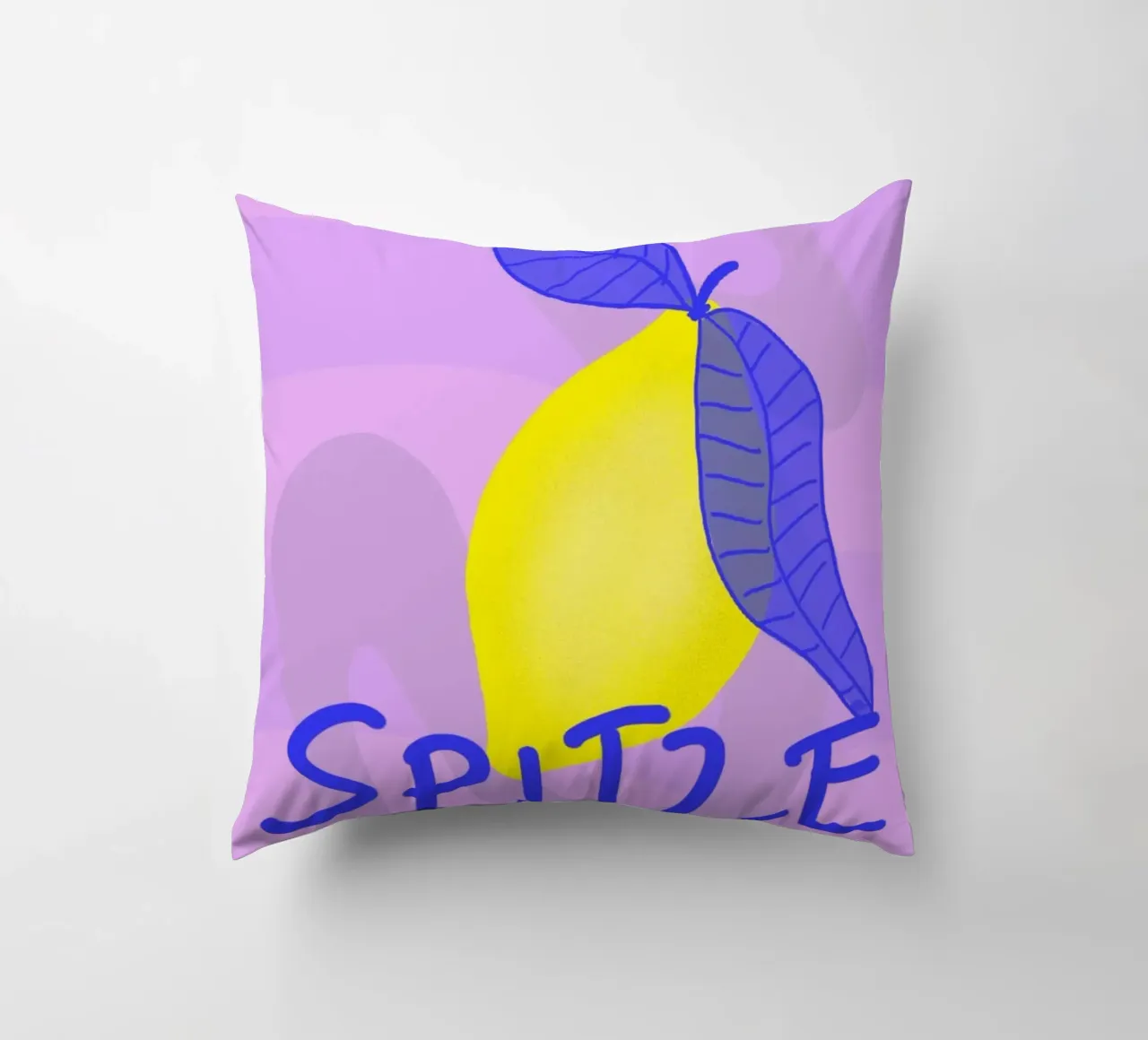 Spitzen Zitrone! (blue text) decorative cushion by wee-design
