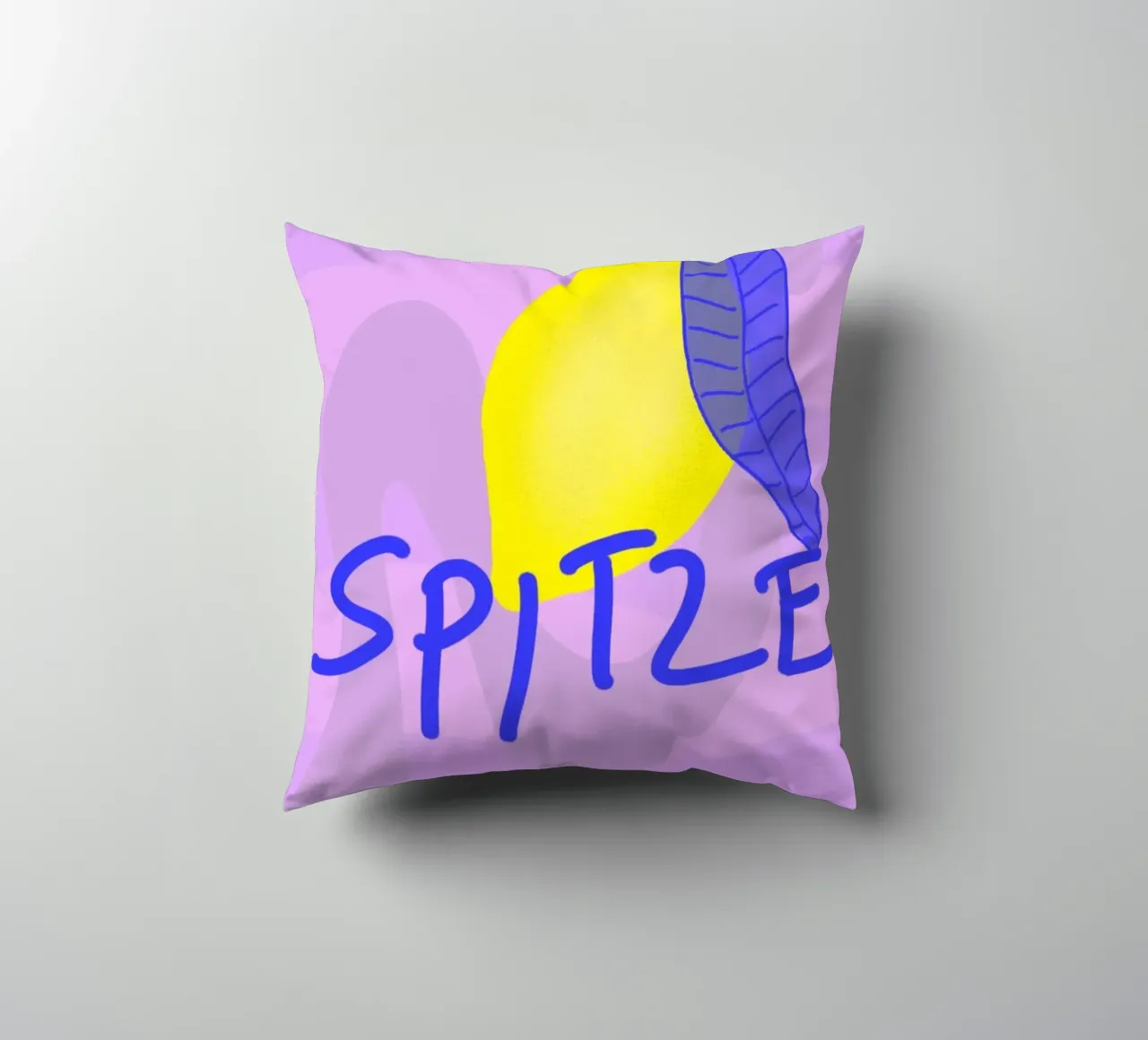 Spitzen Zitrone! (blue text) decorative cushion by wee-design
