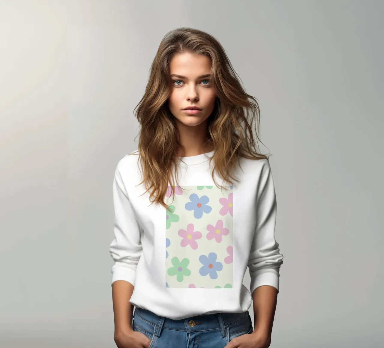 Pastel Daisy Pattern Repeating Decorative Art Print sweatshirt by NorwesClub