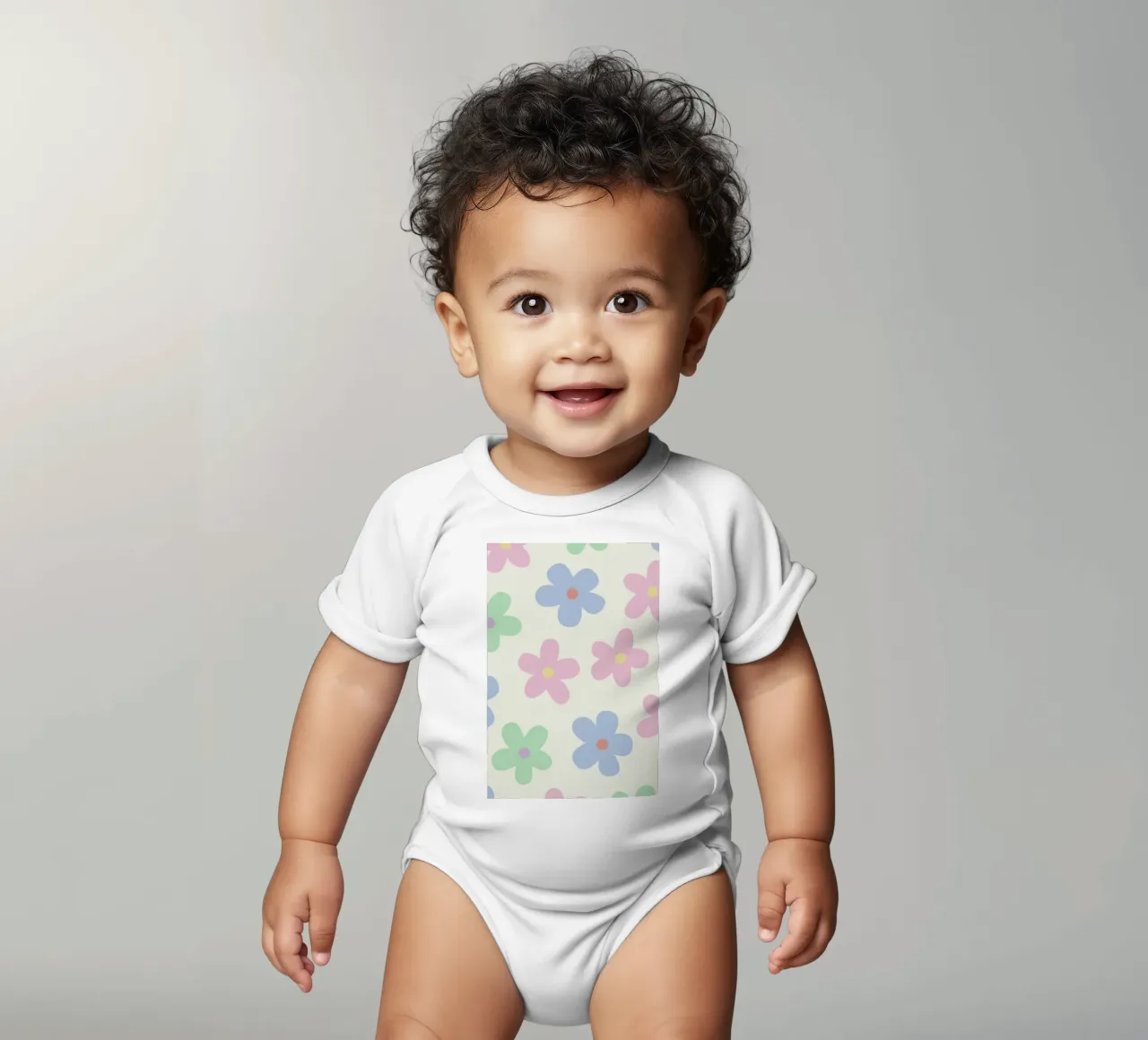 Pastel Daisy Pattern Repeating Decorative Art Print short-sleeve baby romper by NorwesClub