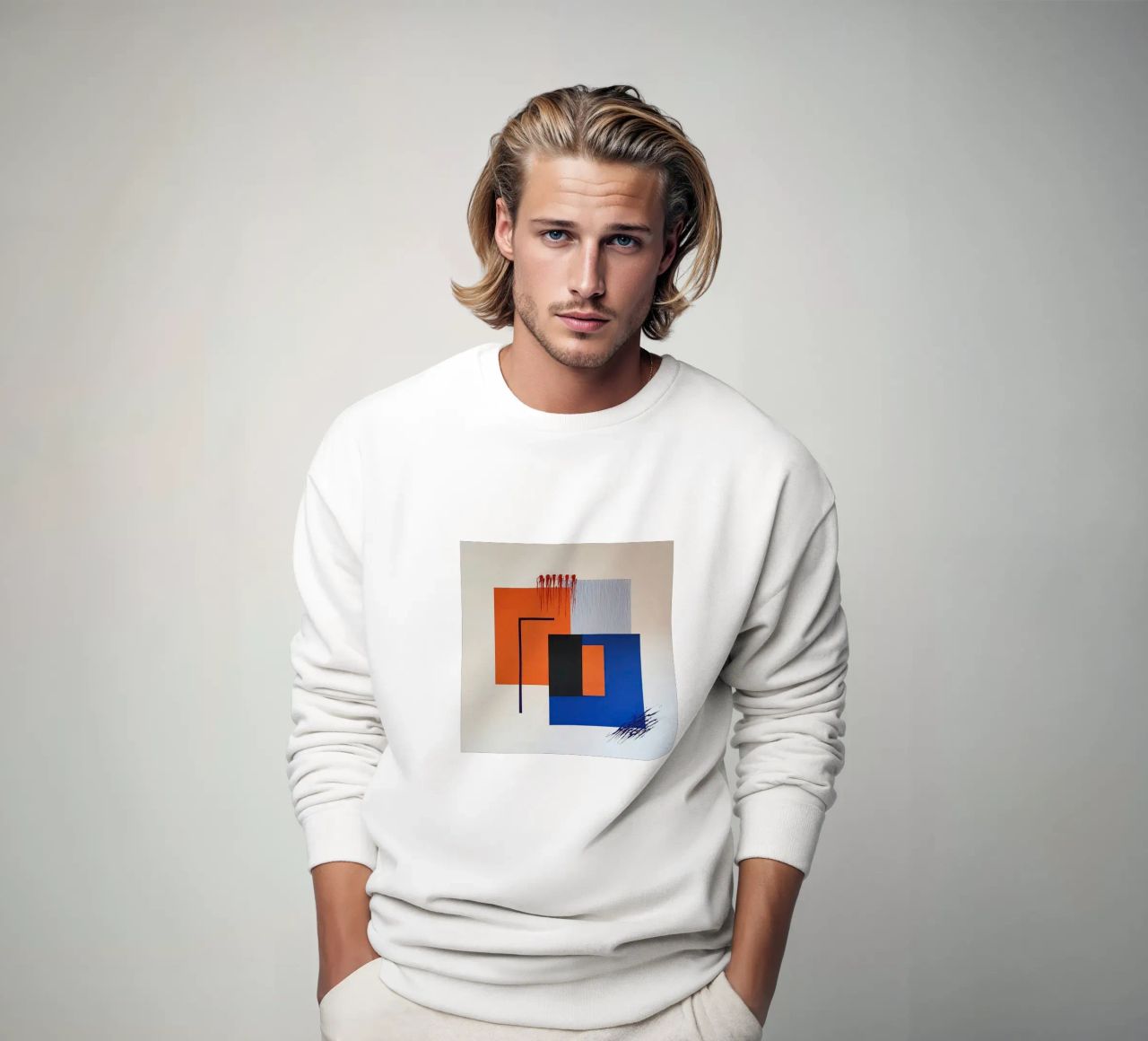 Astratto geometrico con accenti arancioni e blu felpa da Artbyvo