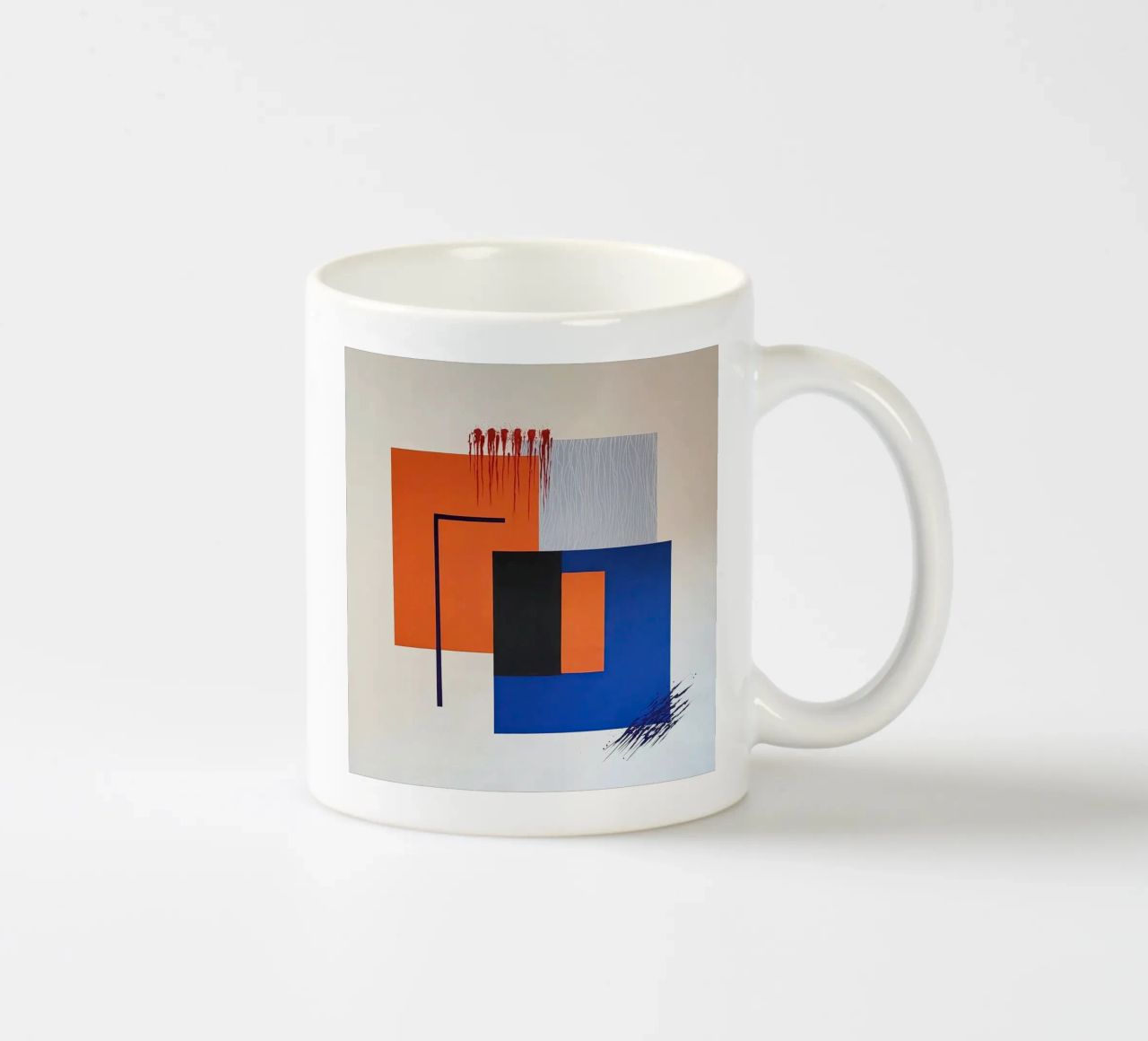 Astratto geometrico con accenti arancioni e blu tazza in ceramica da Artbyvo