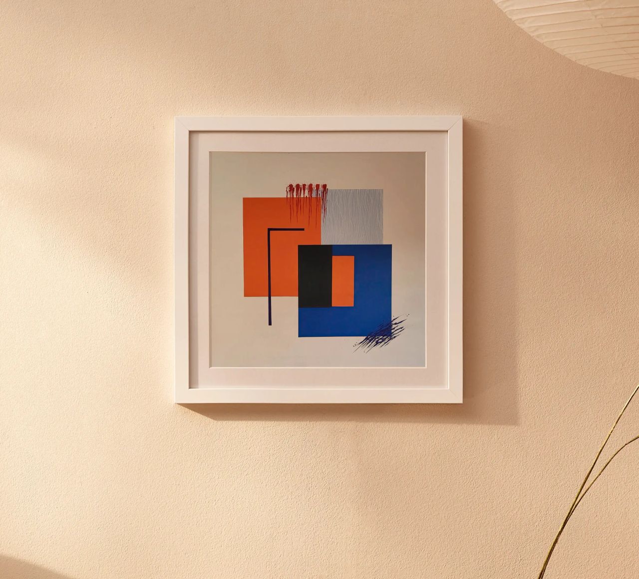 Geometric Abstract with Orange and Blue Accents poster by Artbyvo