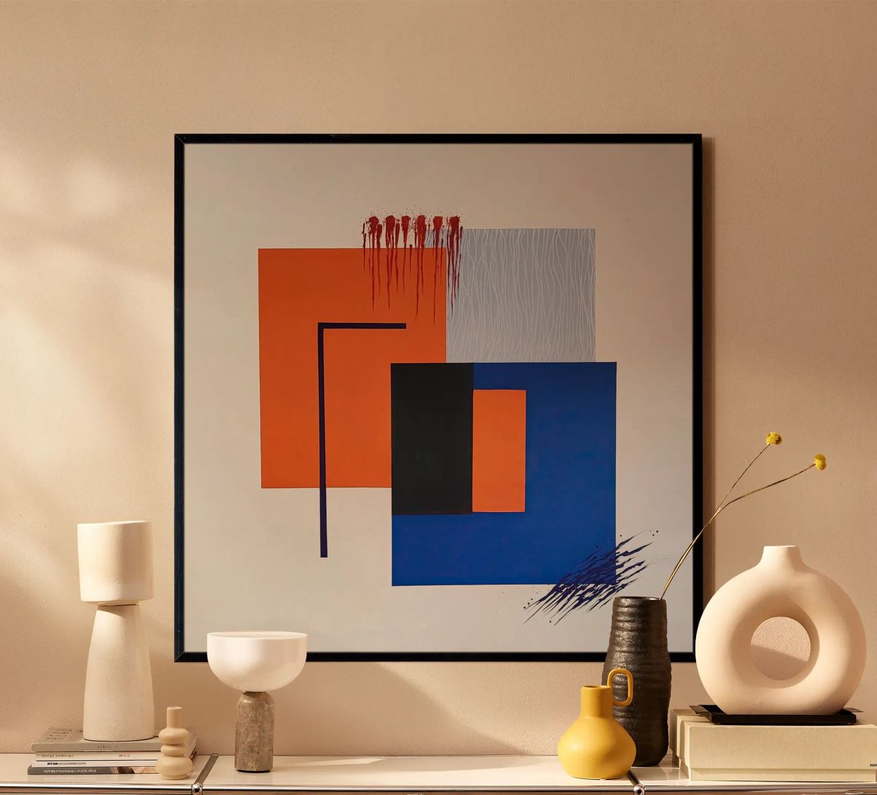 Geometric Abstract with Orange and Blue Accents poster by Artbyvo