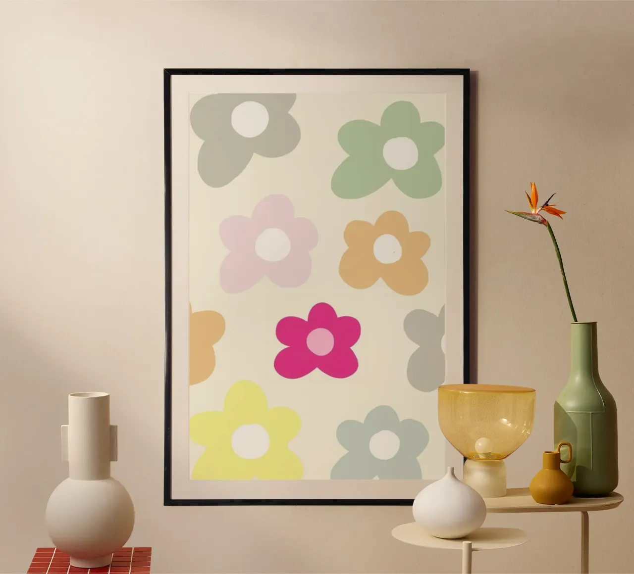 Stylized Flower Pattern Pastel Decorative Art Print poster by NorwesClub