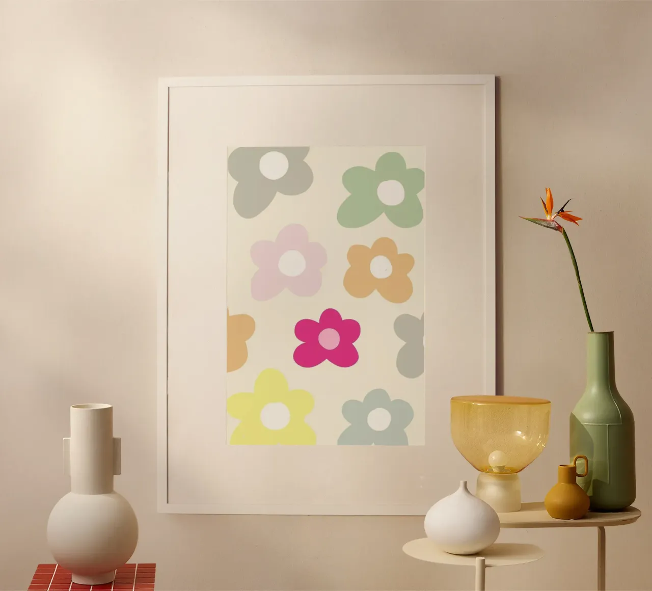 Stylized Flower Pattern Pastel Decorative Art Print poster by NorwesClub