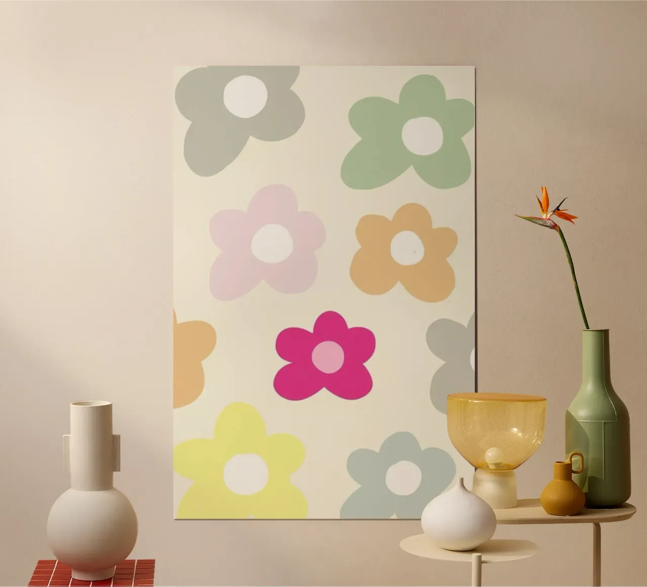 Stylized Flower Pattern Pastel Decorative Art Print poster by NorwesClub