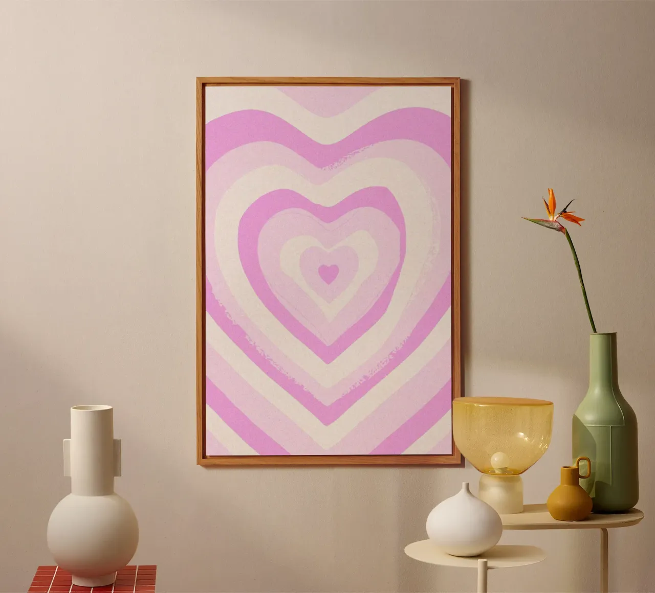 Concentric Heart Pattern Pink Decorative Art Print alu-dibond by NorwesClub