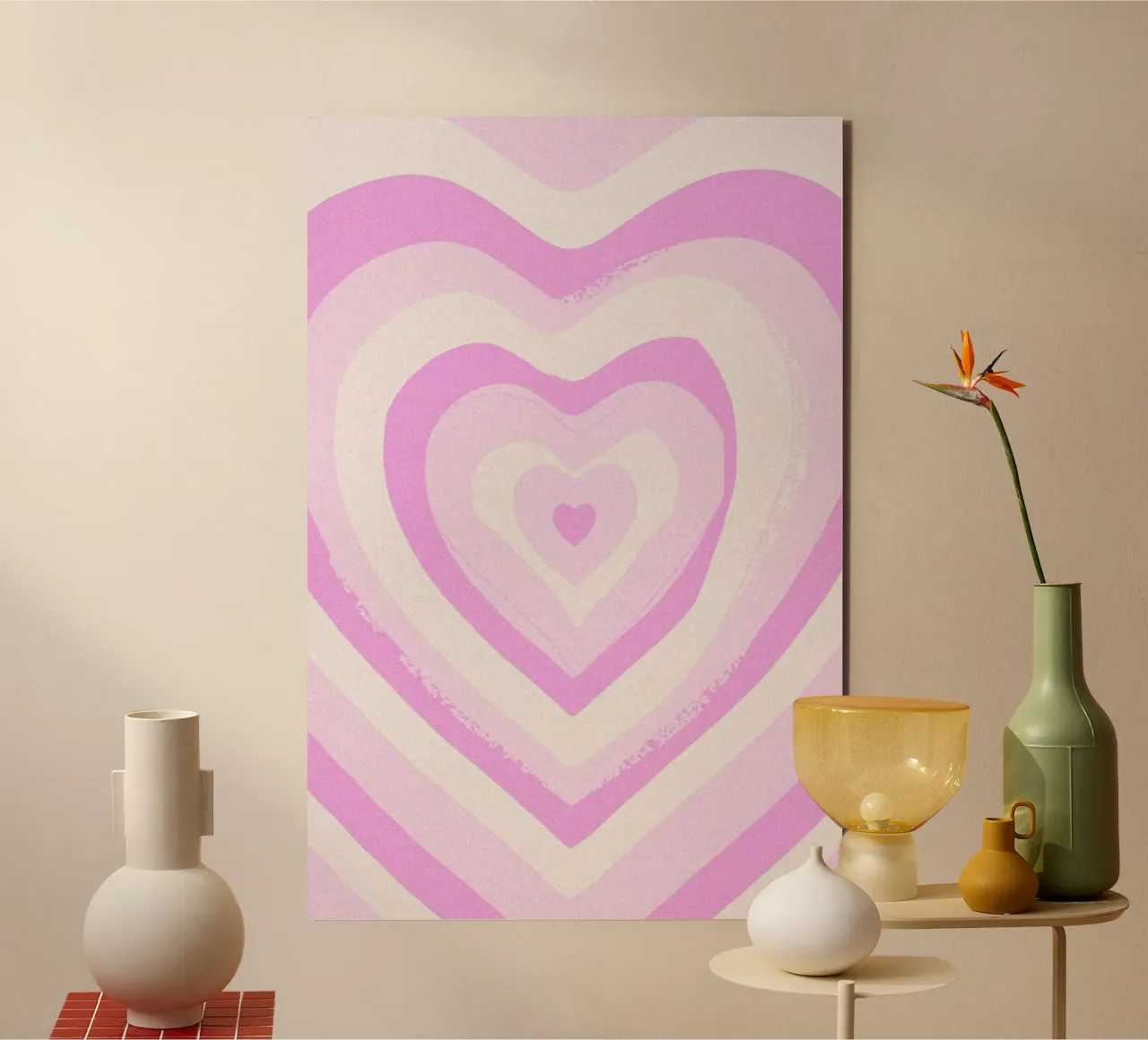 Concentric Heart Pattern Pink Decorative Art Print alu-dibond by NorwesClub