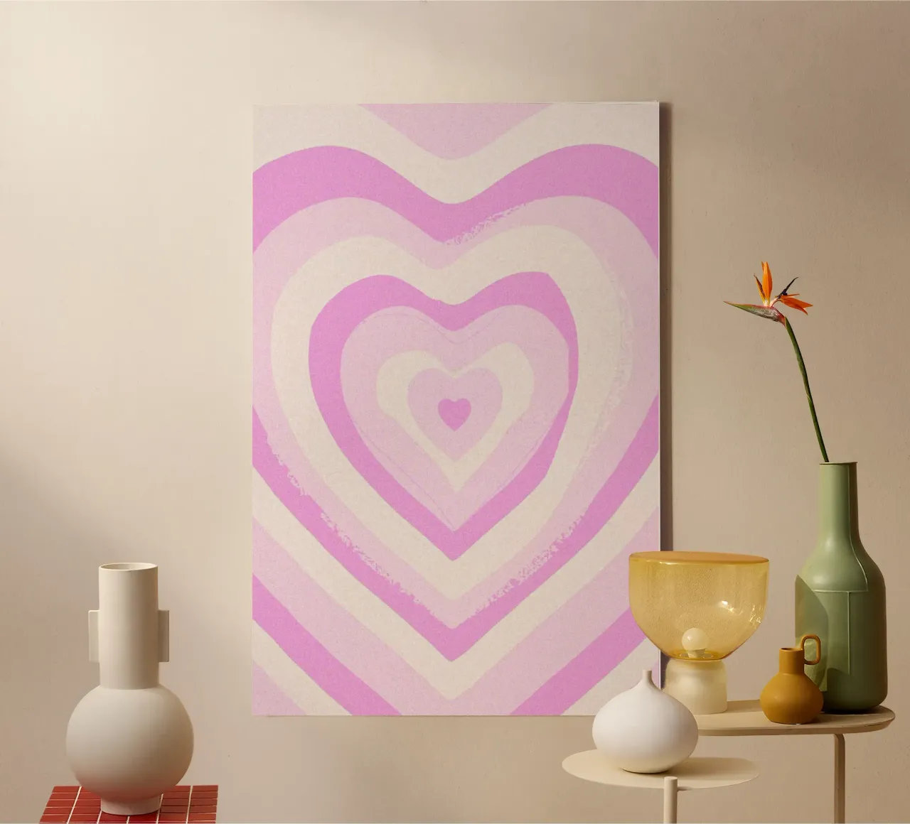 Concentric Heart Pattern Pink Decorative Art Print canvas by NorwesClub