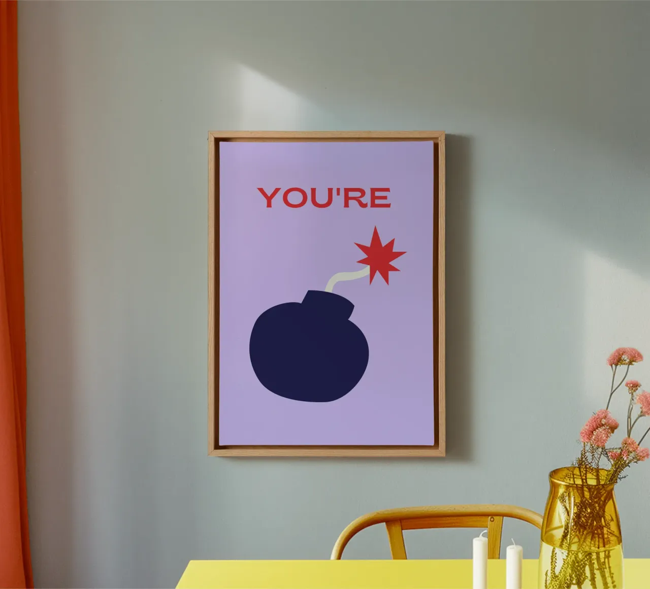 Du bist die Bombe! Grafik-Kompliment-Kunstdruck Leinwand mit Schattenfugenrahmen von NorwesClub