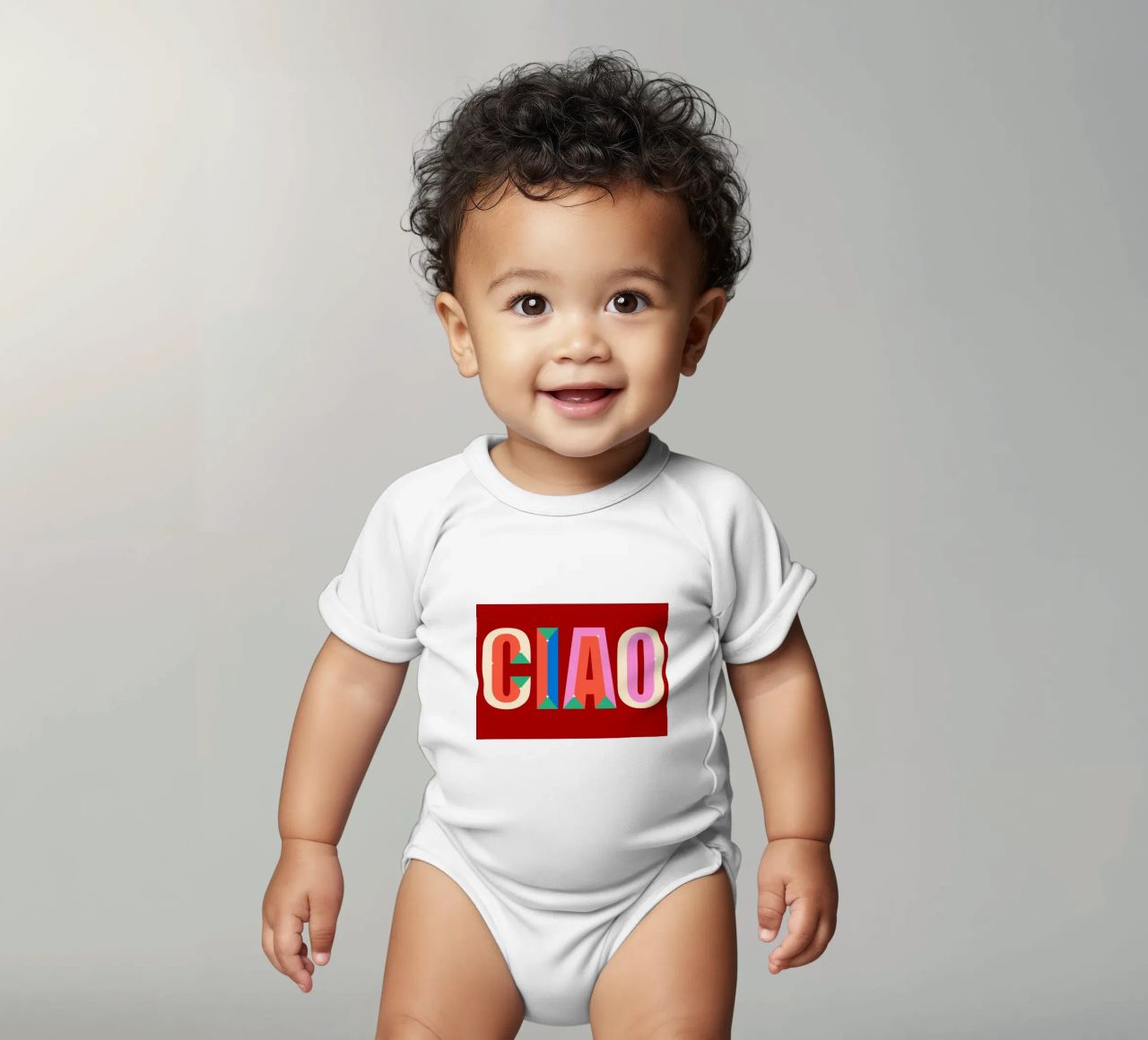 CIAO Text Art Bold Colorful Graphic Art Print short-sleeve baby romper by NorwesClub