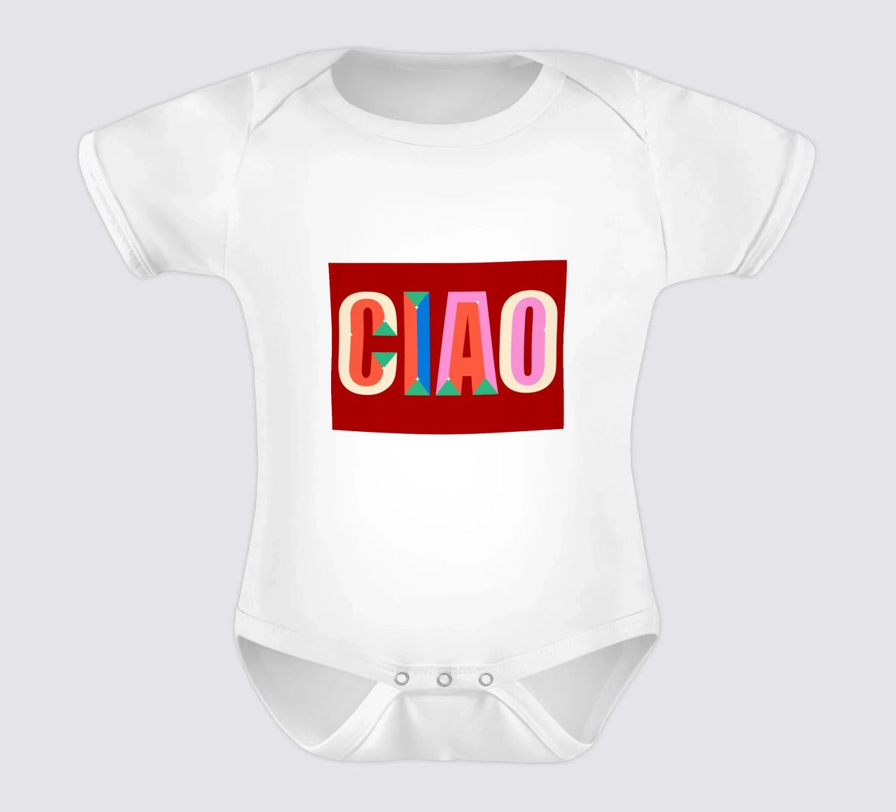 CIAO Text Art Bold Colorful Graphic Art Print short-sleeve baby romper by NorwesClub