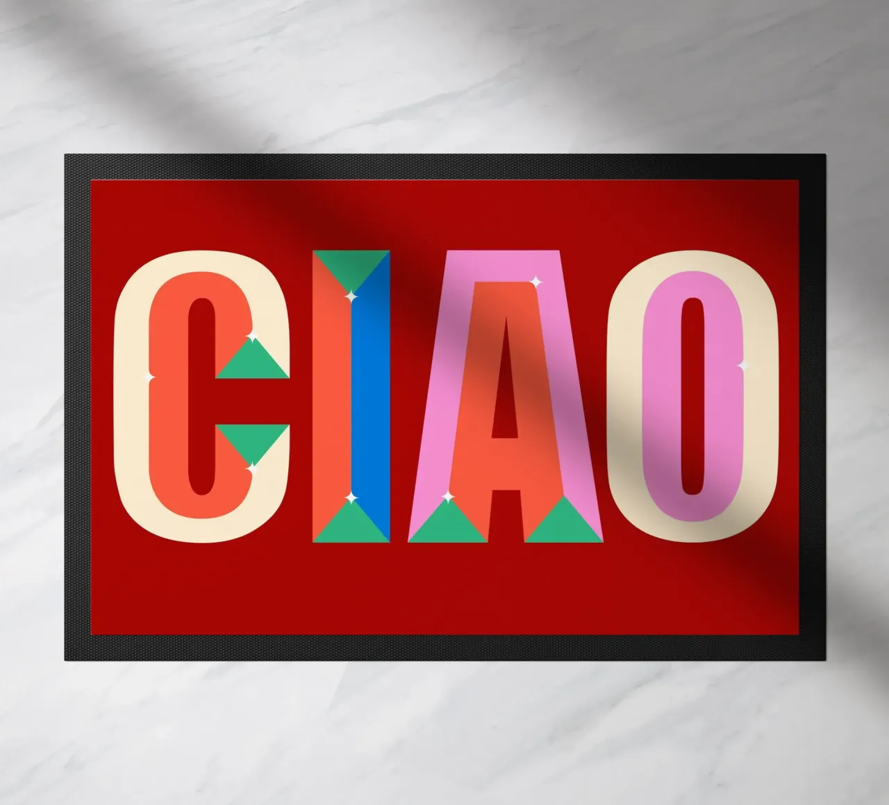 CIAO Text Art Bold Colorful Graphic Art Print doormat by NorwesClub
