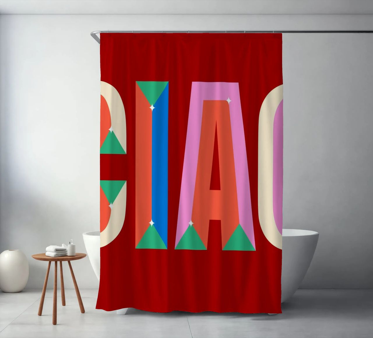 CIAO Text Art Bold Colorful Graphic Art Print shower curtain by NorwesClub
