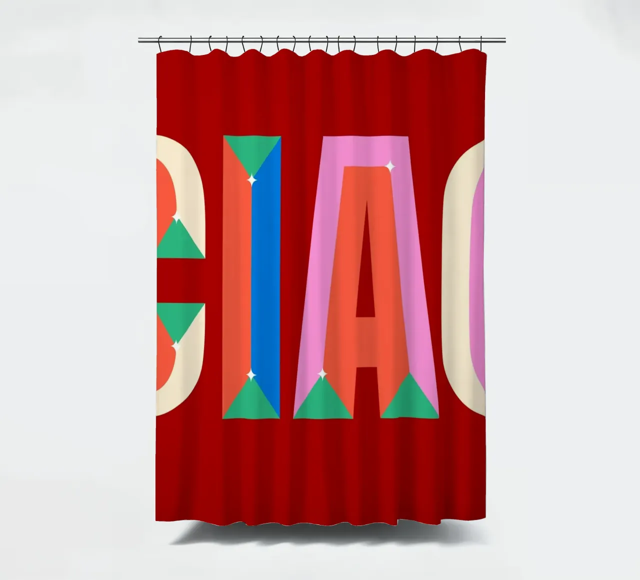 CIAO Text Art Stampa grafica colorata in grassetto tenda da doccia da NorwesClub