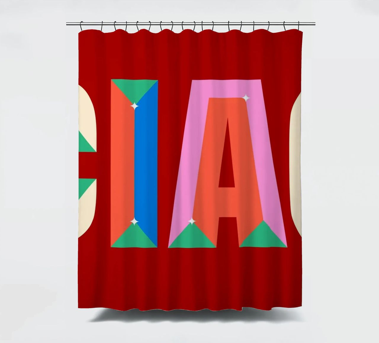 CIAO Text Art Bold Colorful Graphic Art Print shower curtain by NorwesClub