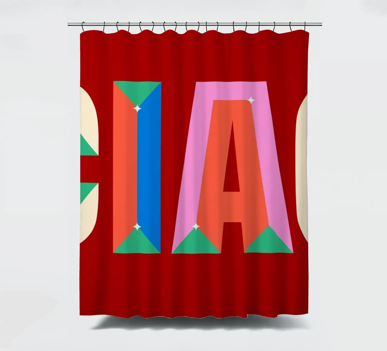 CIAO Text Art Stampa grafica colorata in grassetto tenda da doccia da NorwesClub
