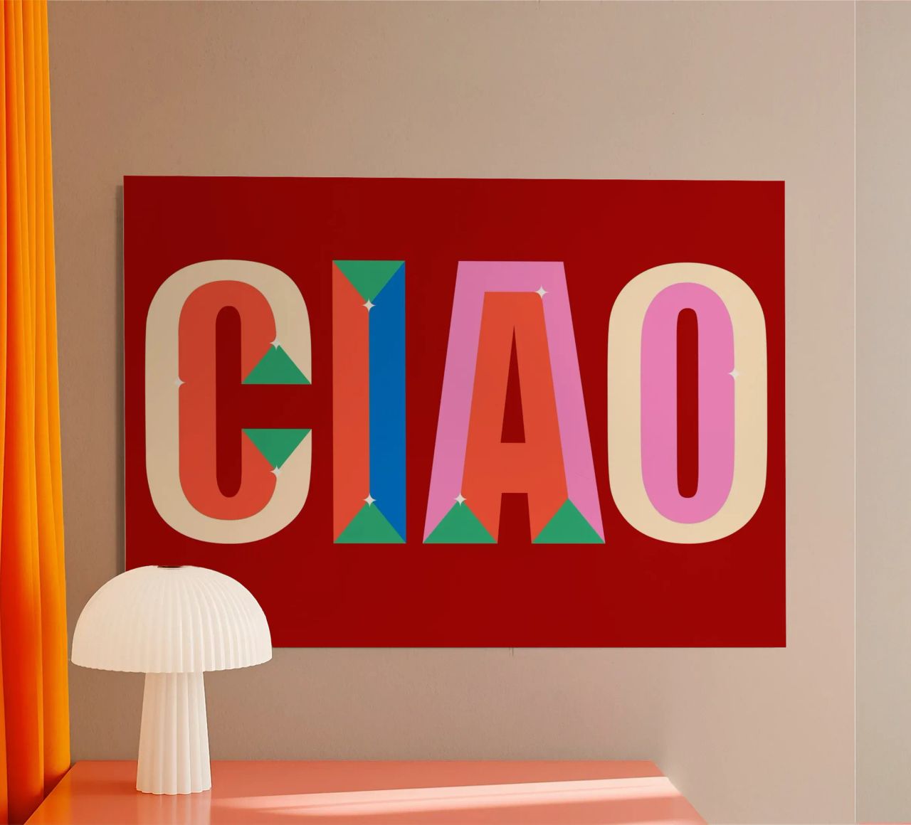 CIAO Text Art Bold Colorful Graphic Art Print alu-dibond by NorwesClub