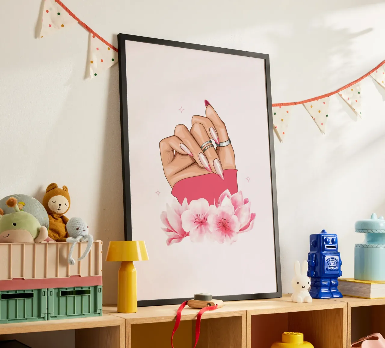 Mani curate Nail Art Illustrazione floreale stampa poster con telaio in alluminio da NorwesClub