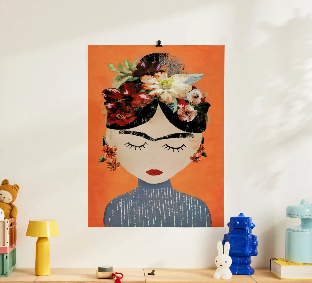 Frida (Orange) poster met kunststof frame van treechild