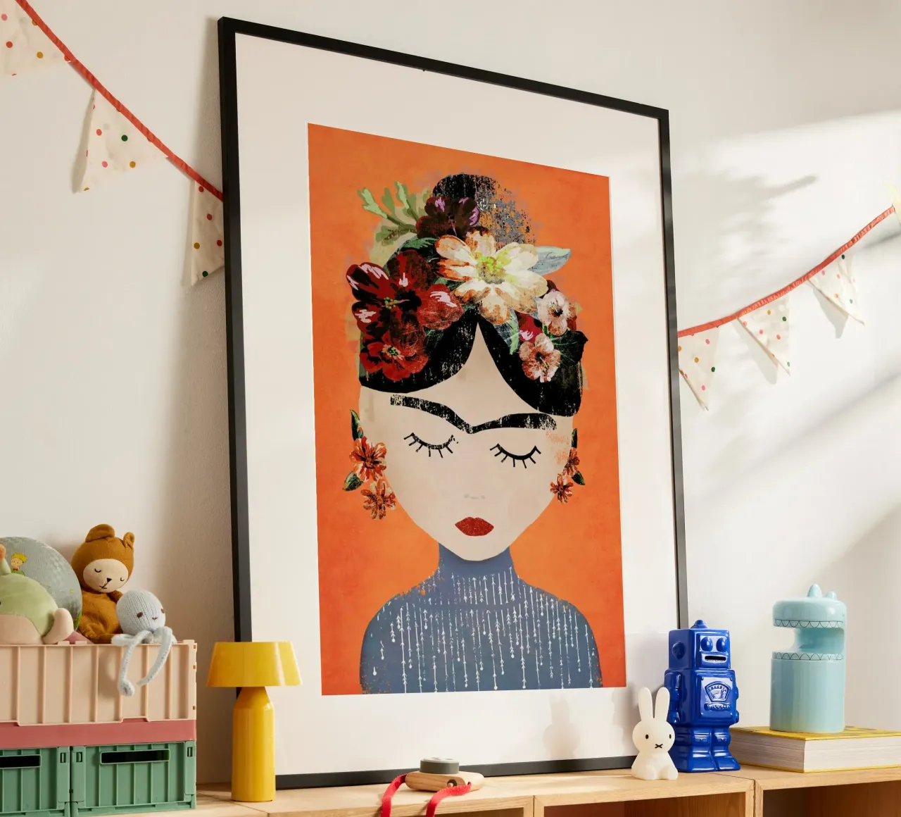 Frida (Orange) poster met kunststof frame van treechild