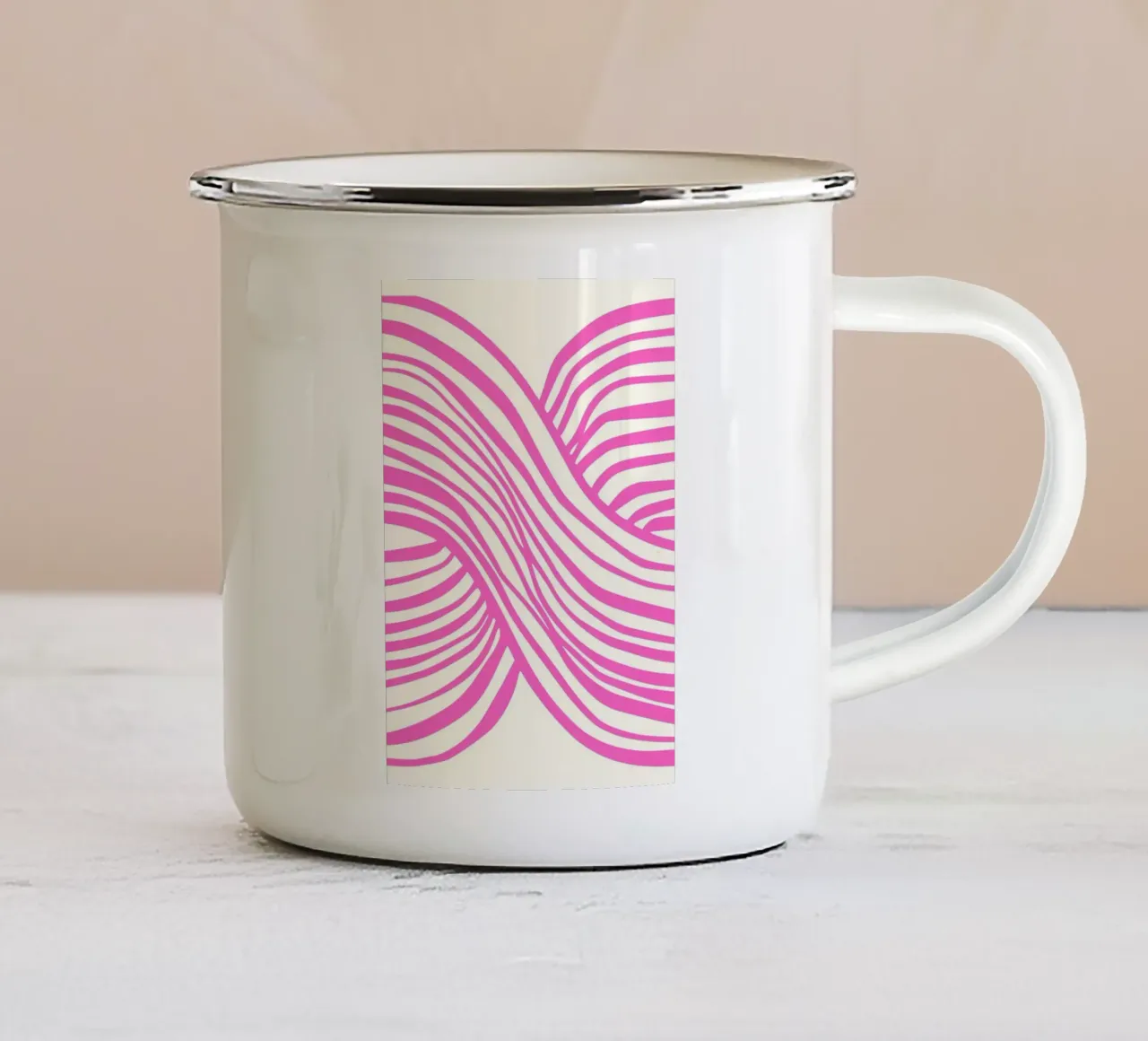 Wavy Lines Pattern Abstract Pink Graphic Art Print taza de esmalte de NorwesClub