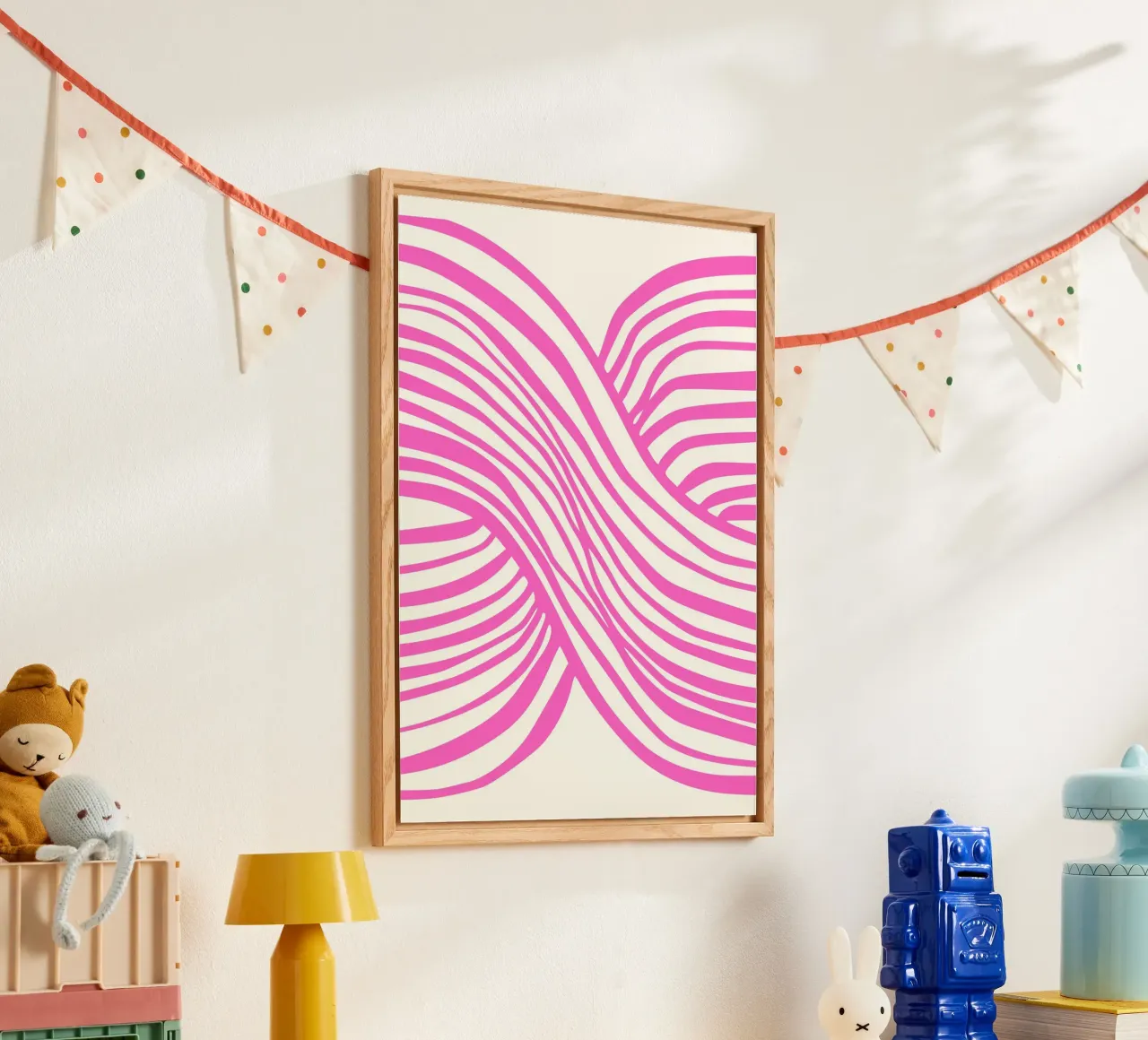 Wavy Lines Pattern Abstract Pink Graphic Art Print metacrilato de NorwesClub