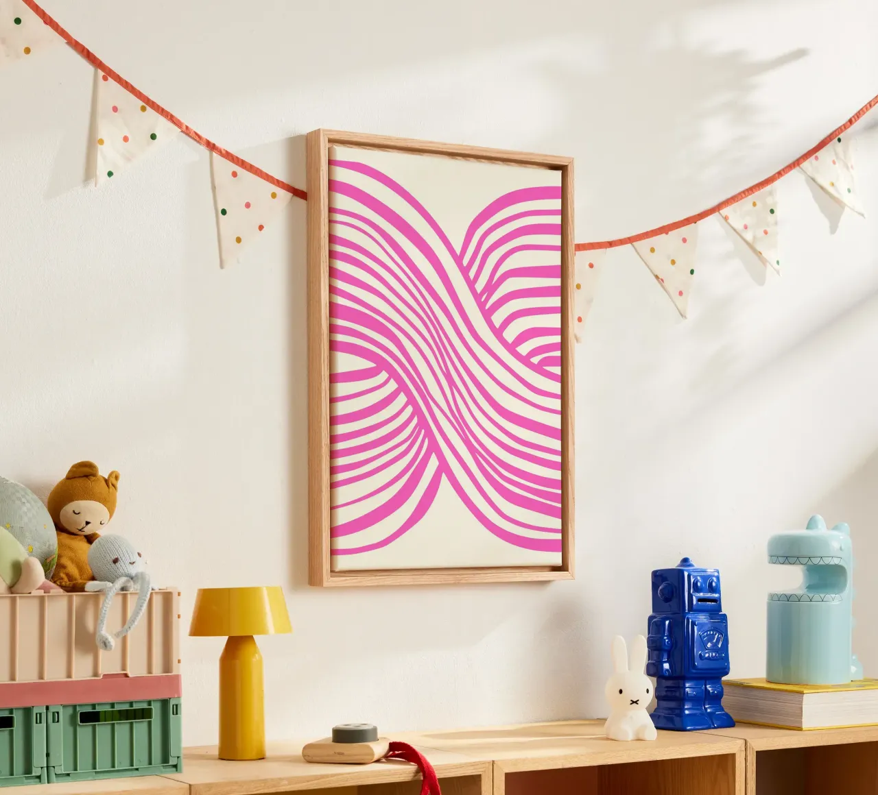 Wavy Lines Pattern Abstract Pink Graphic Art Print canvas by NorwesClub