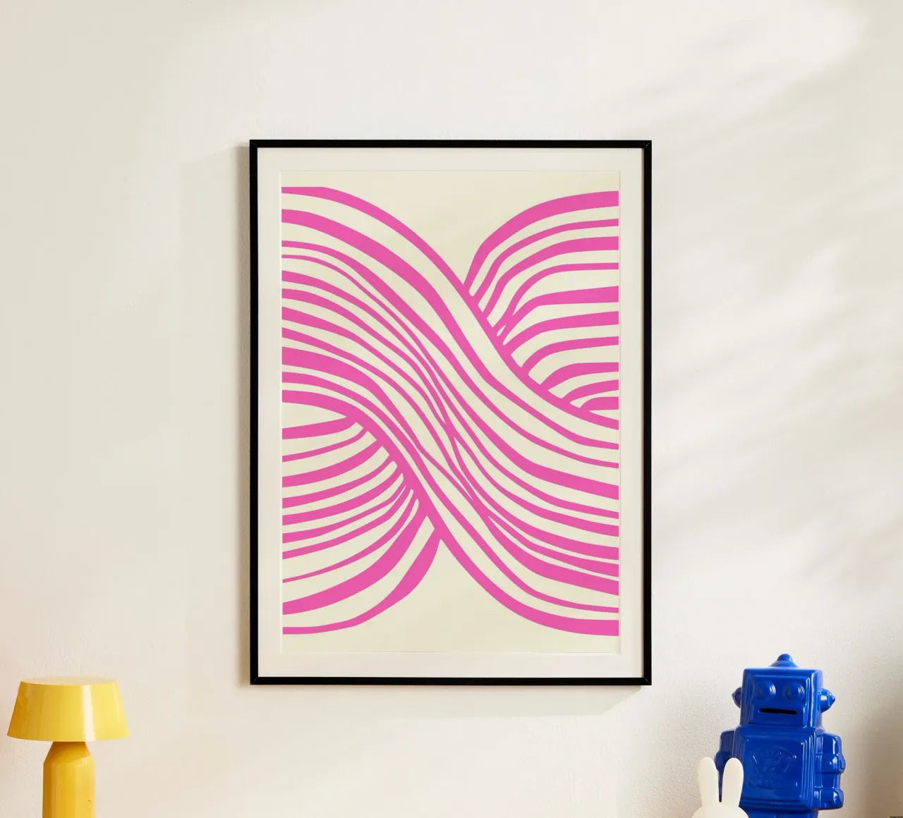 Wavy Lines Pattern Abstract Pink Graphic Art Print hahnemühle by NorwesClub