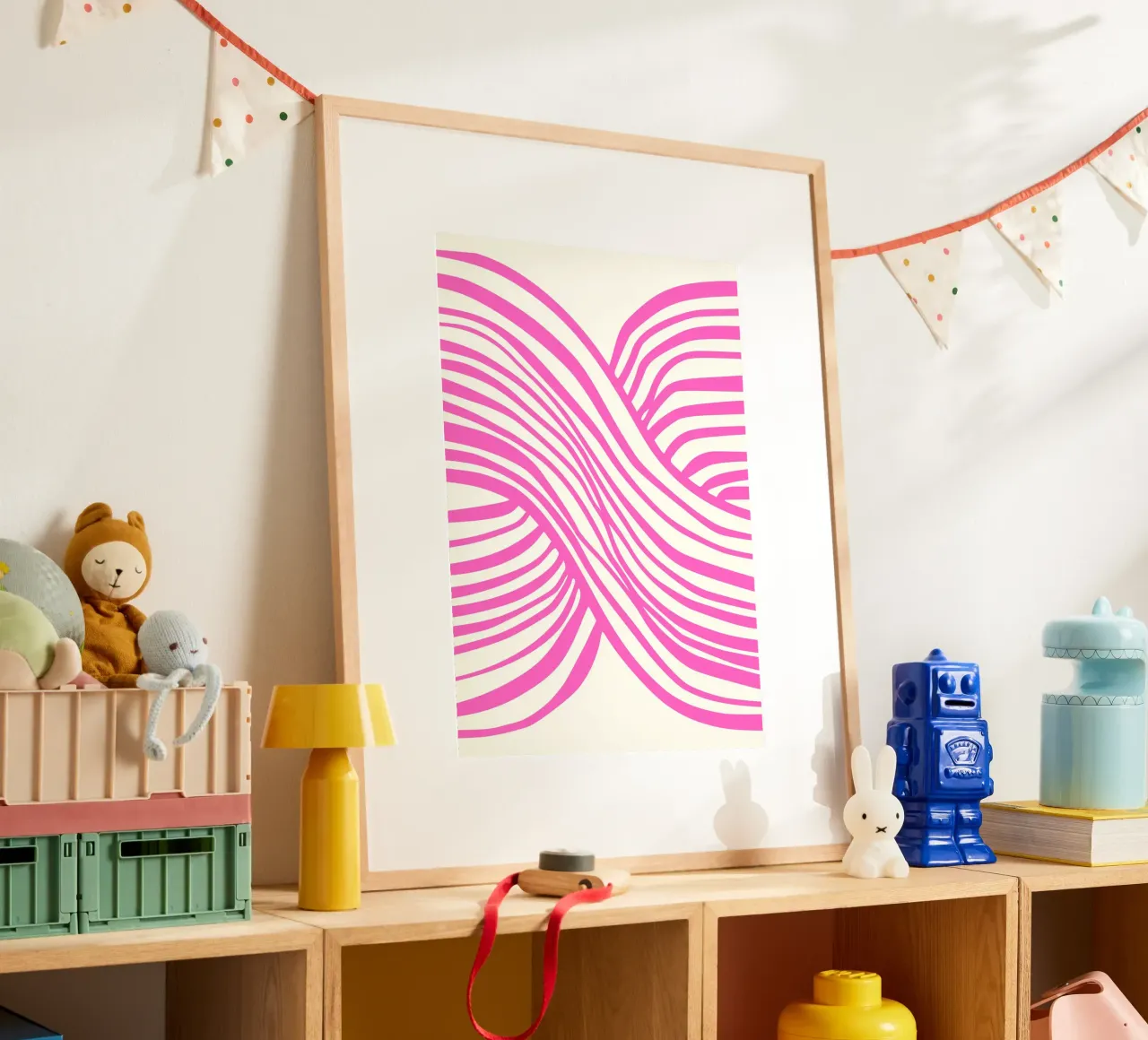 Wavy Lines Pattern Abstract Pink Graphic Art Print hahnemühle by NorwesClub